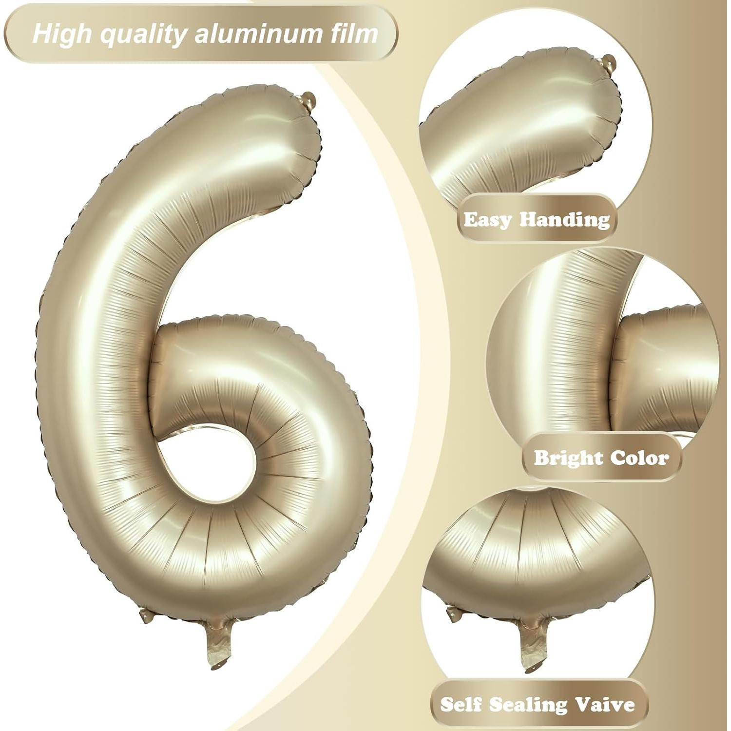 Globo de Número 6 Metálico Oro Claro 100 cm para Fiestas