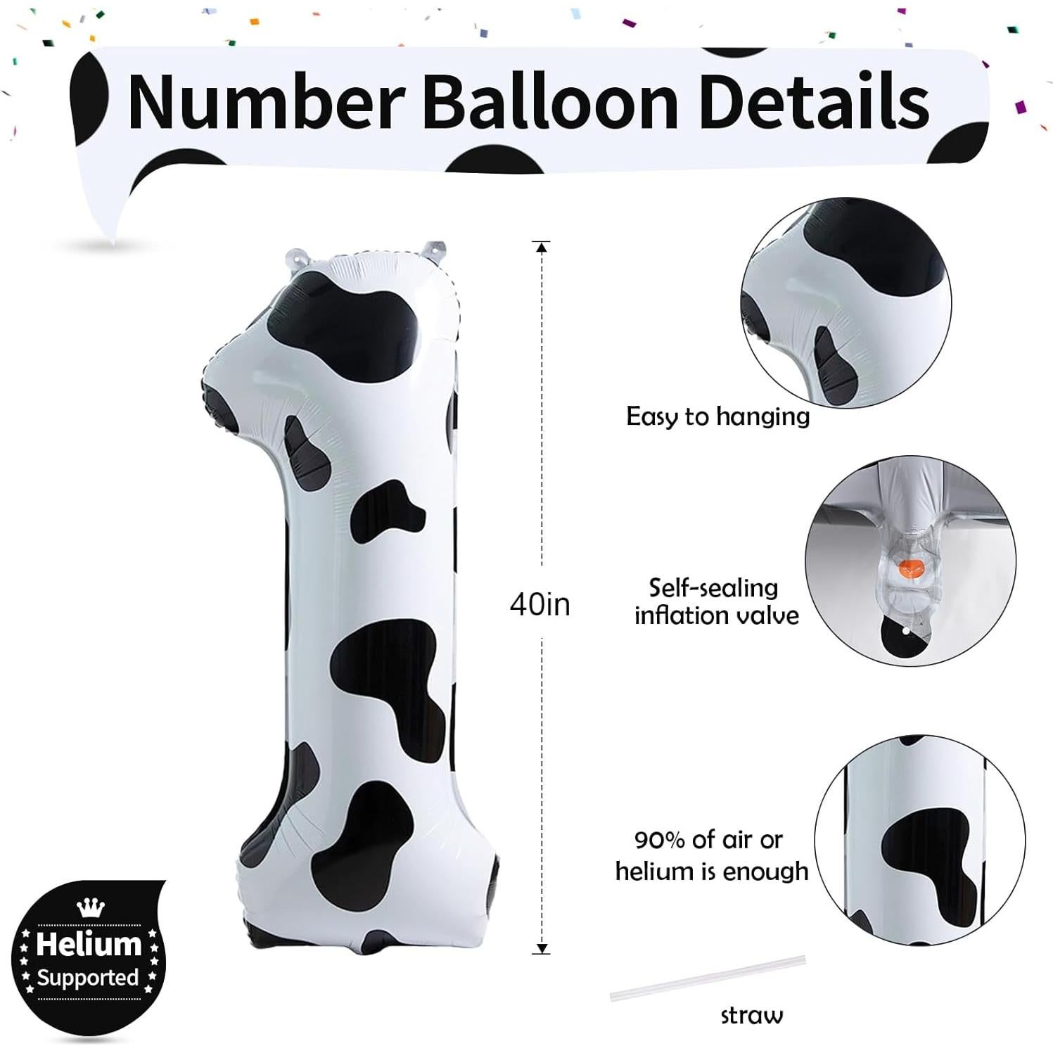 Globo Número 1 Vaca 101.6 cm Autosealable Decoración