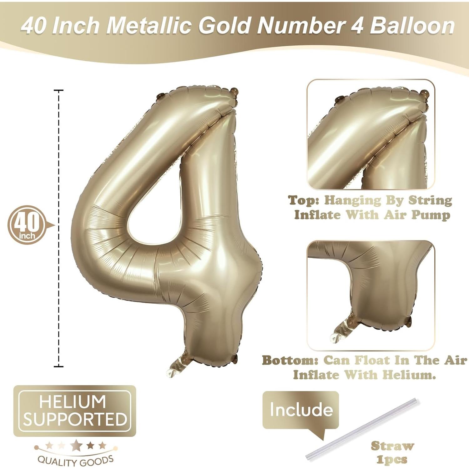 Globo de Número 4 Dorado Metálico 101,6 cm para Fiestas