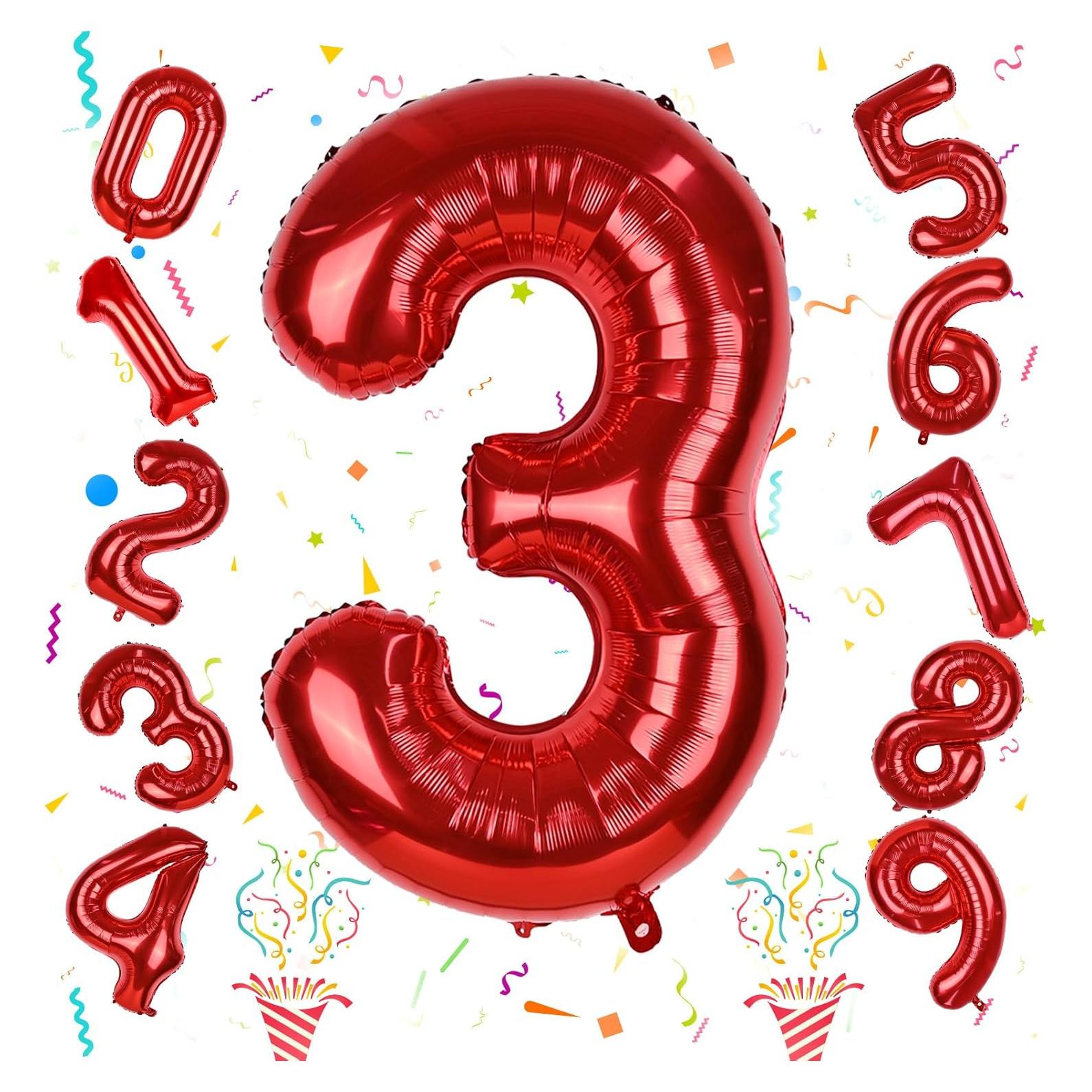 Globo de Número 3 Rojo Gigante 101,6 cm para Fiestas