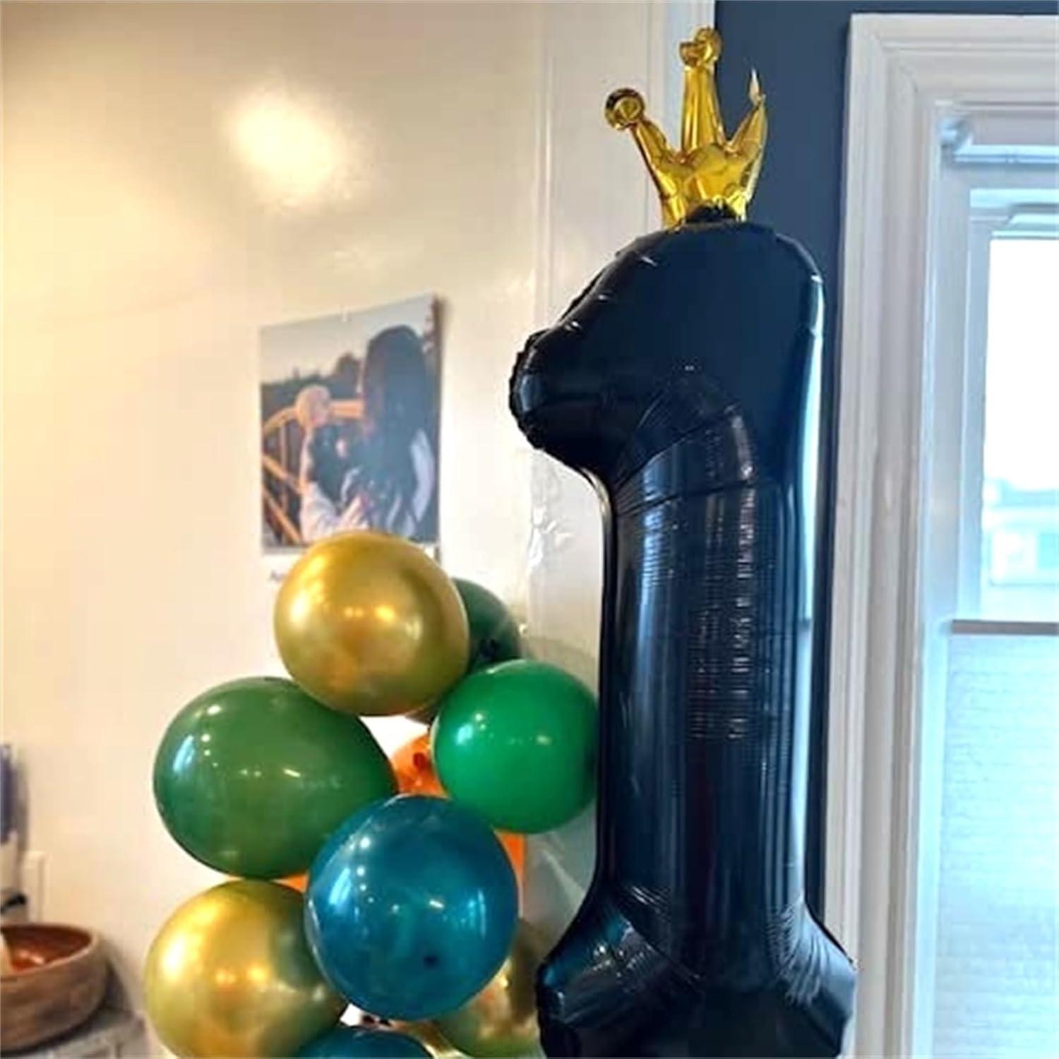 Globo Número 1 Corona Negra 101,6 cm para Cumpleaños