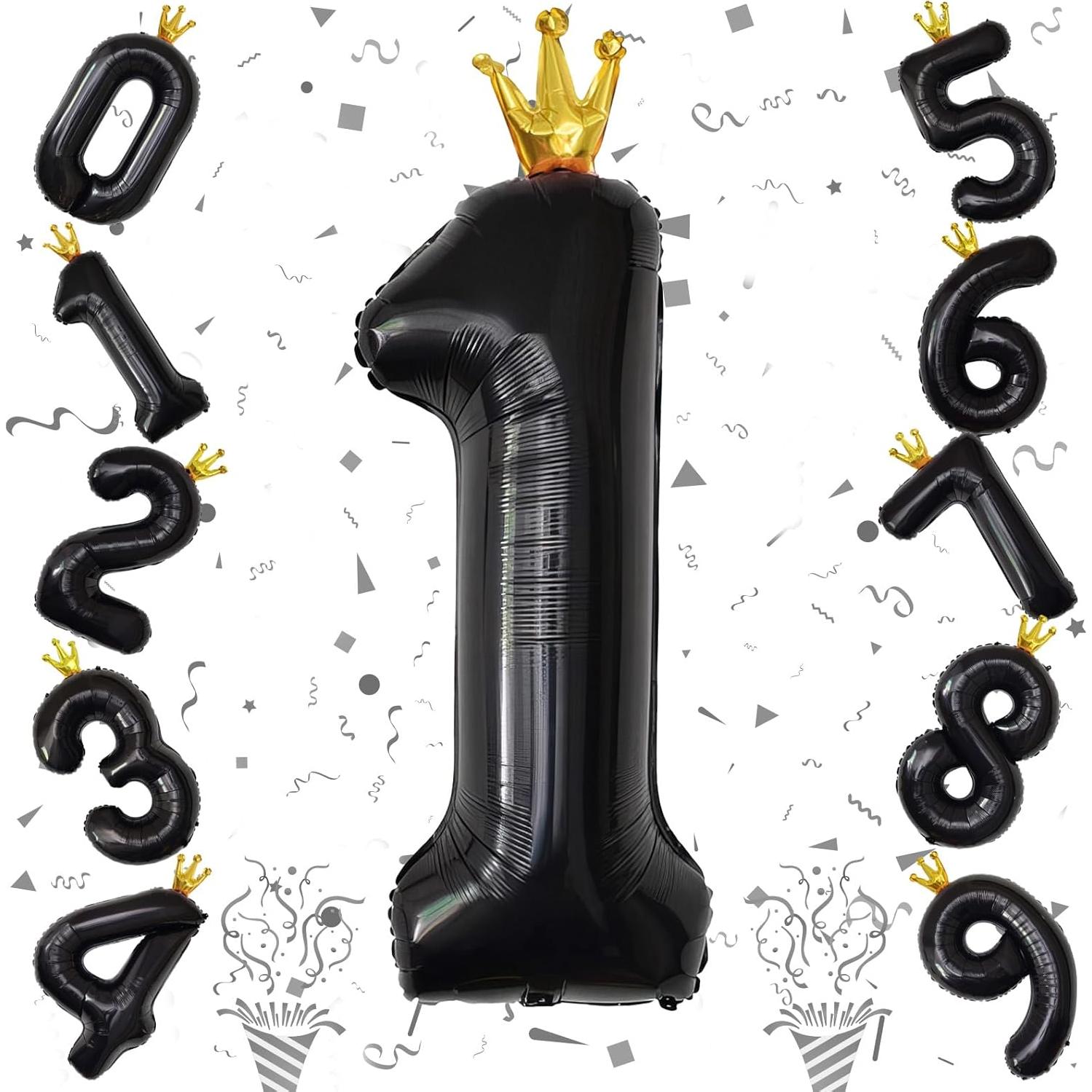 Globo Número 1 Corona Negra 101,6 cm para Cumpleaños
