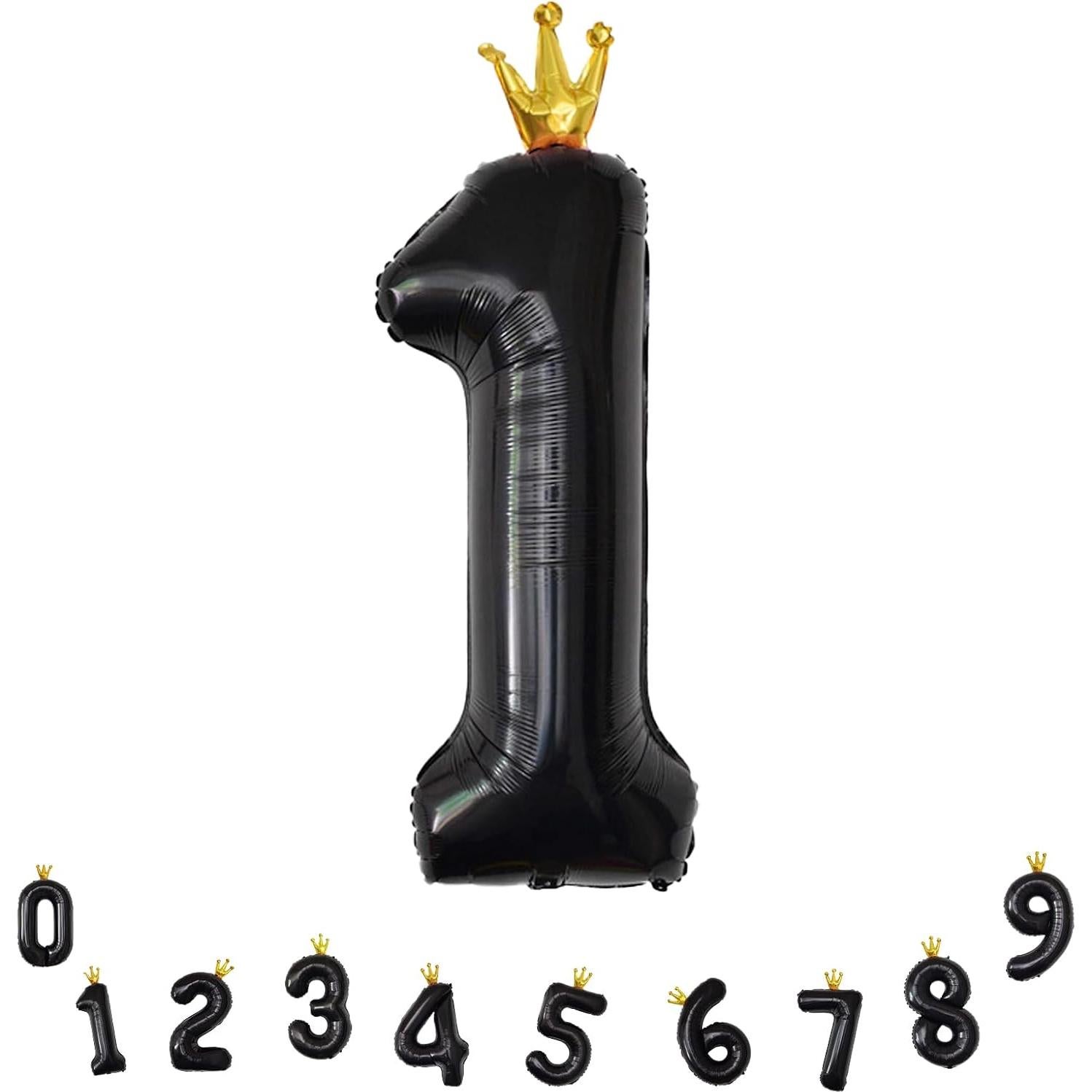 Globo Número 1 Corona Negra 101,6 cm para Cumpleaños