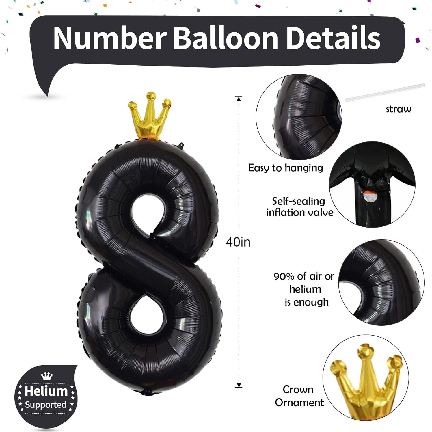 Globo de Número 8 Negro 101,6 cm de Foil para Fiesta