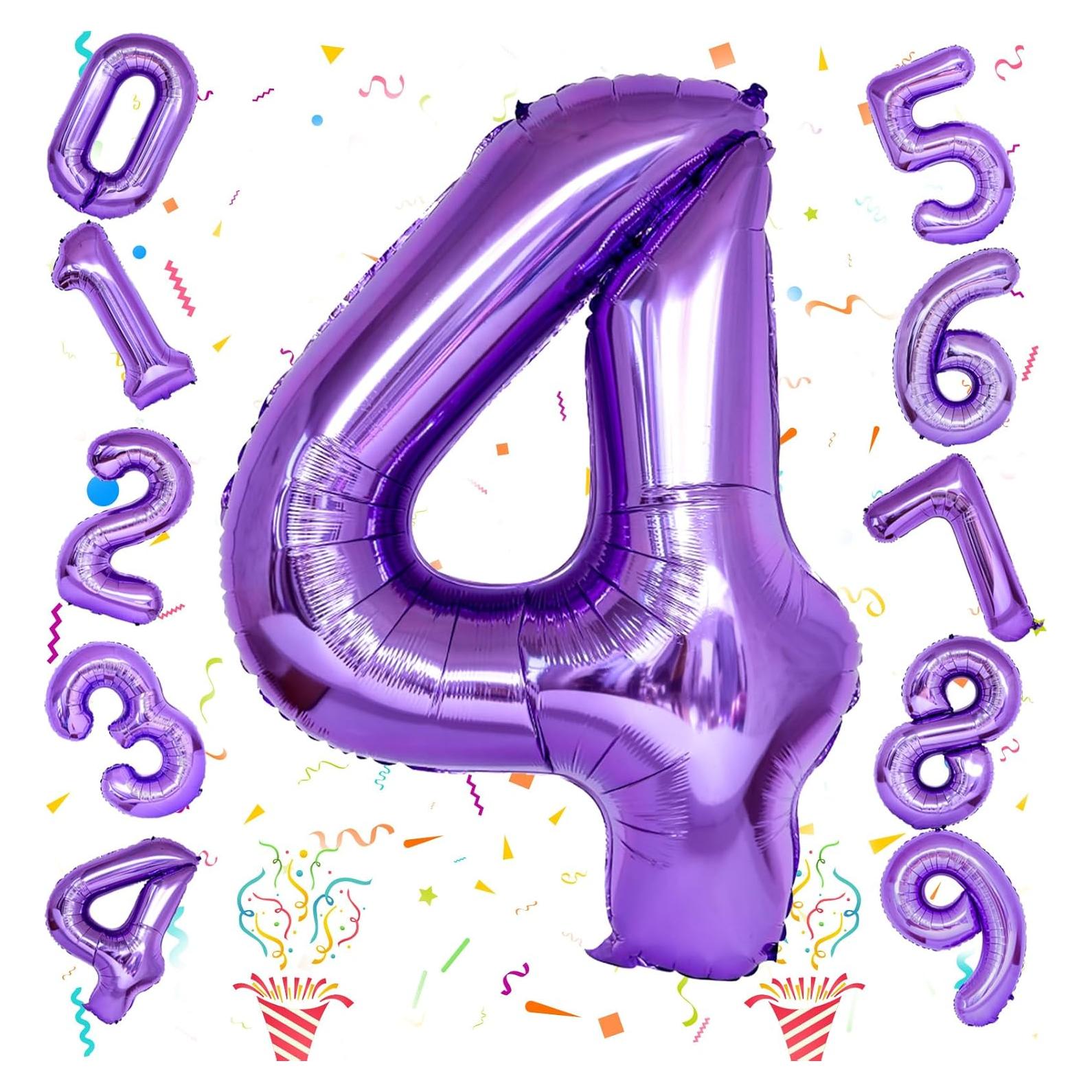 Globo de Número 4 Púrpura 101,6 cm para Fiesta de Cumpleaños