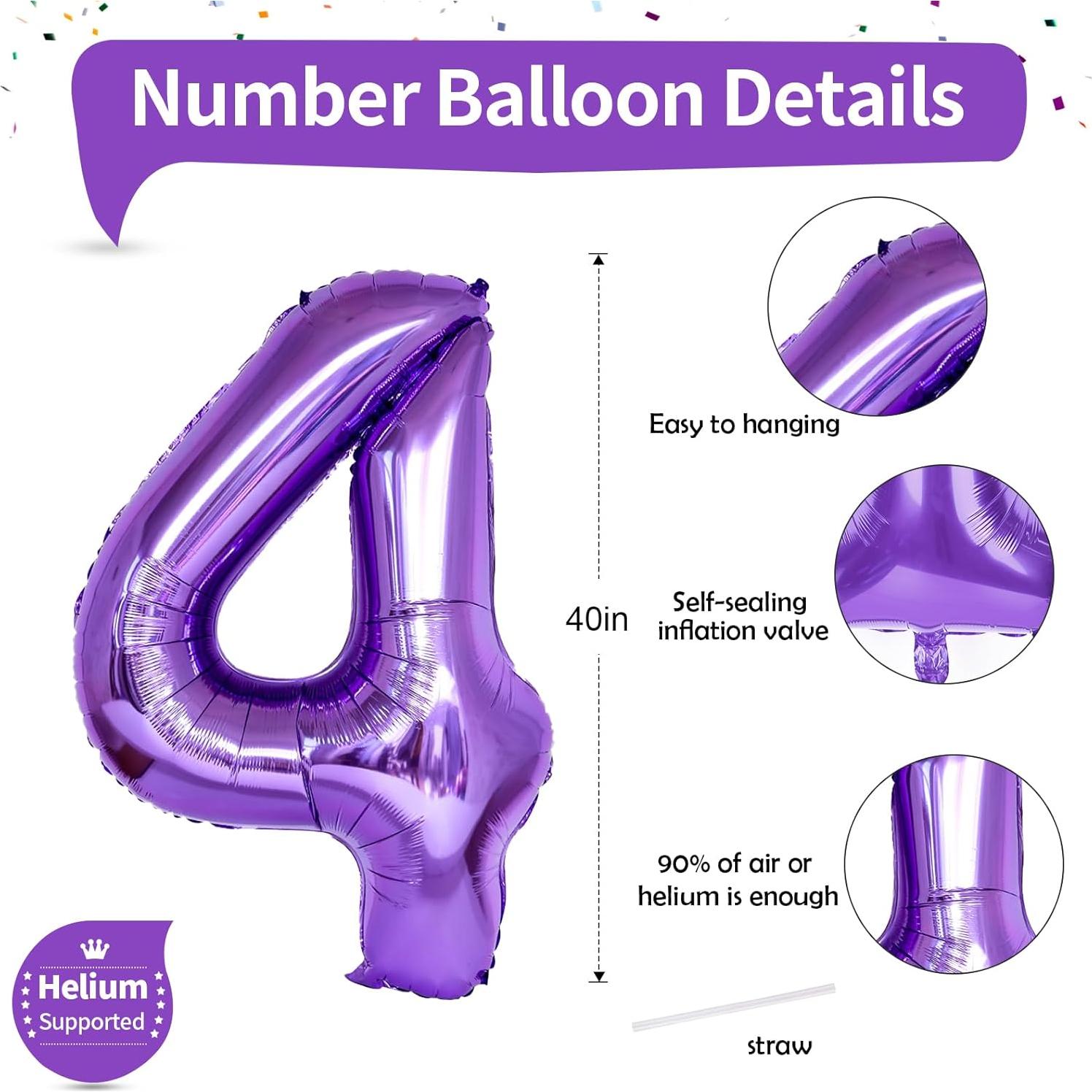 Globo de Número 4 Púrpura 101,6 cm para Fiesta de Cumpleaños