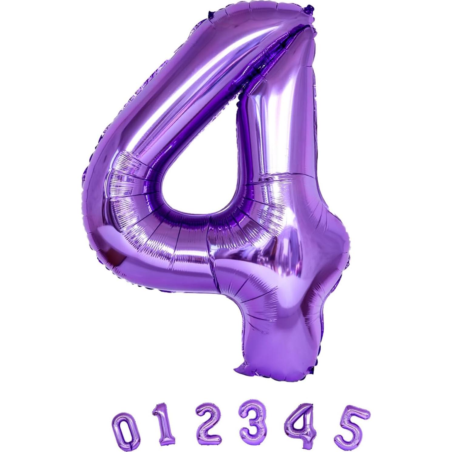 Globo de Número 4 Púrpura 101,6 cm para Fiesta de Cumpleaños