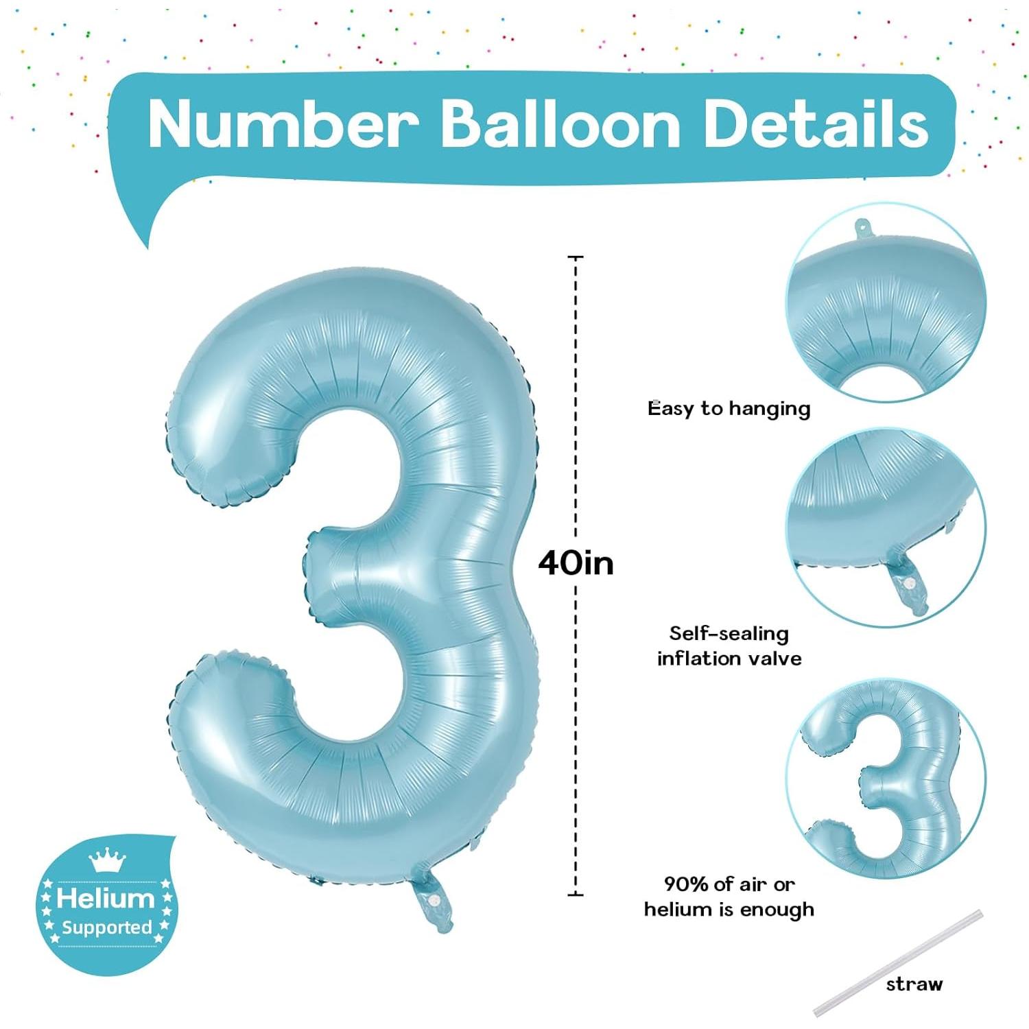 Globo Número 3 Azul Perlado 101,6 cm para Cumpleaños