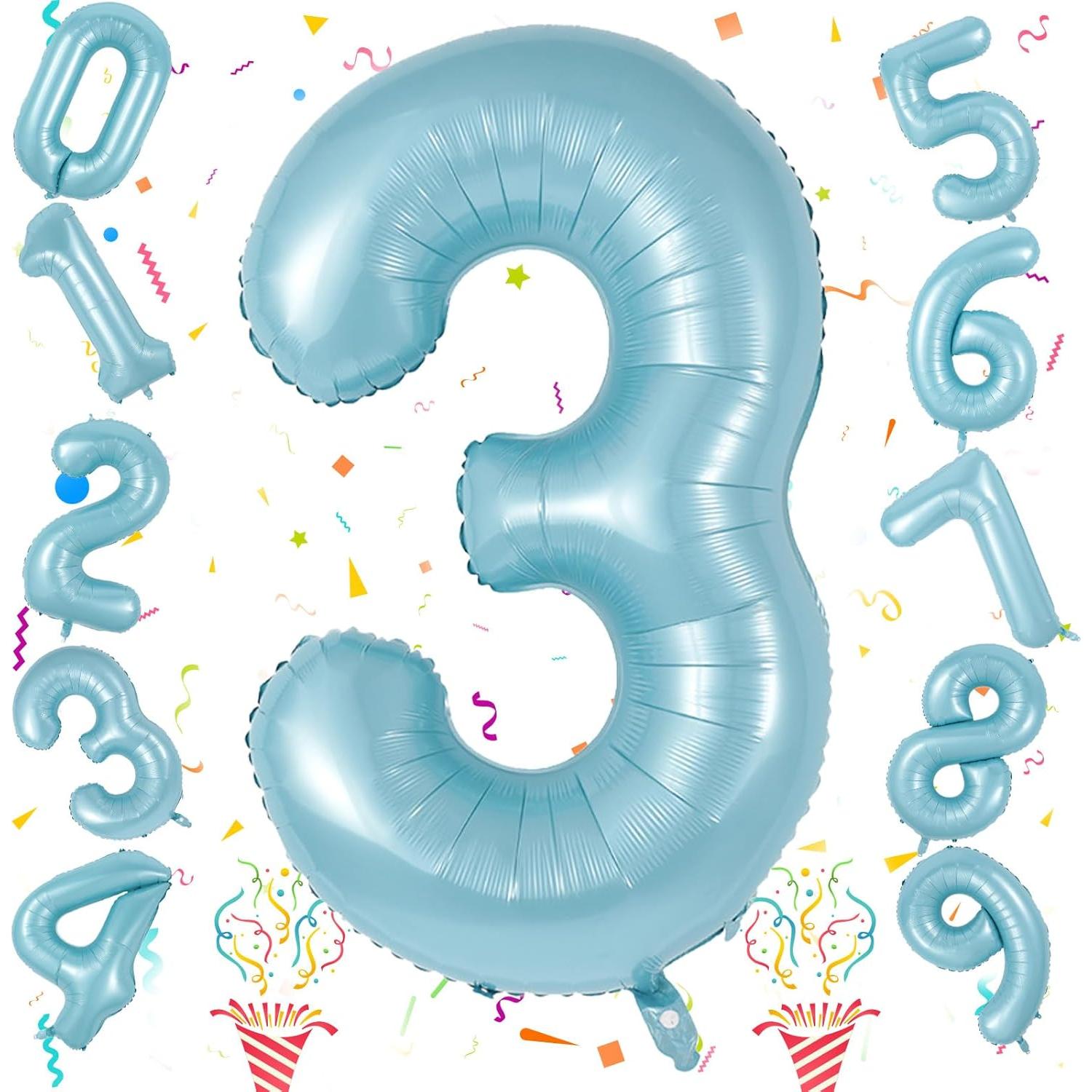 Globo Número 3 Azul Perlado 101,6 cm para Cumpleaños