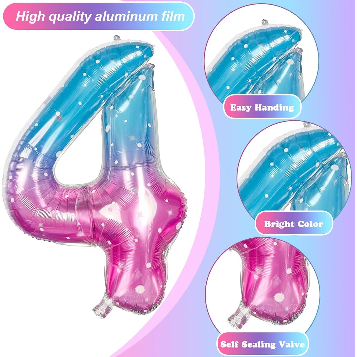 Globo de Número 4 Morado Teal 101,6 cm de Mylar para Fiestas