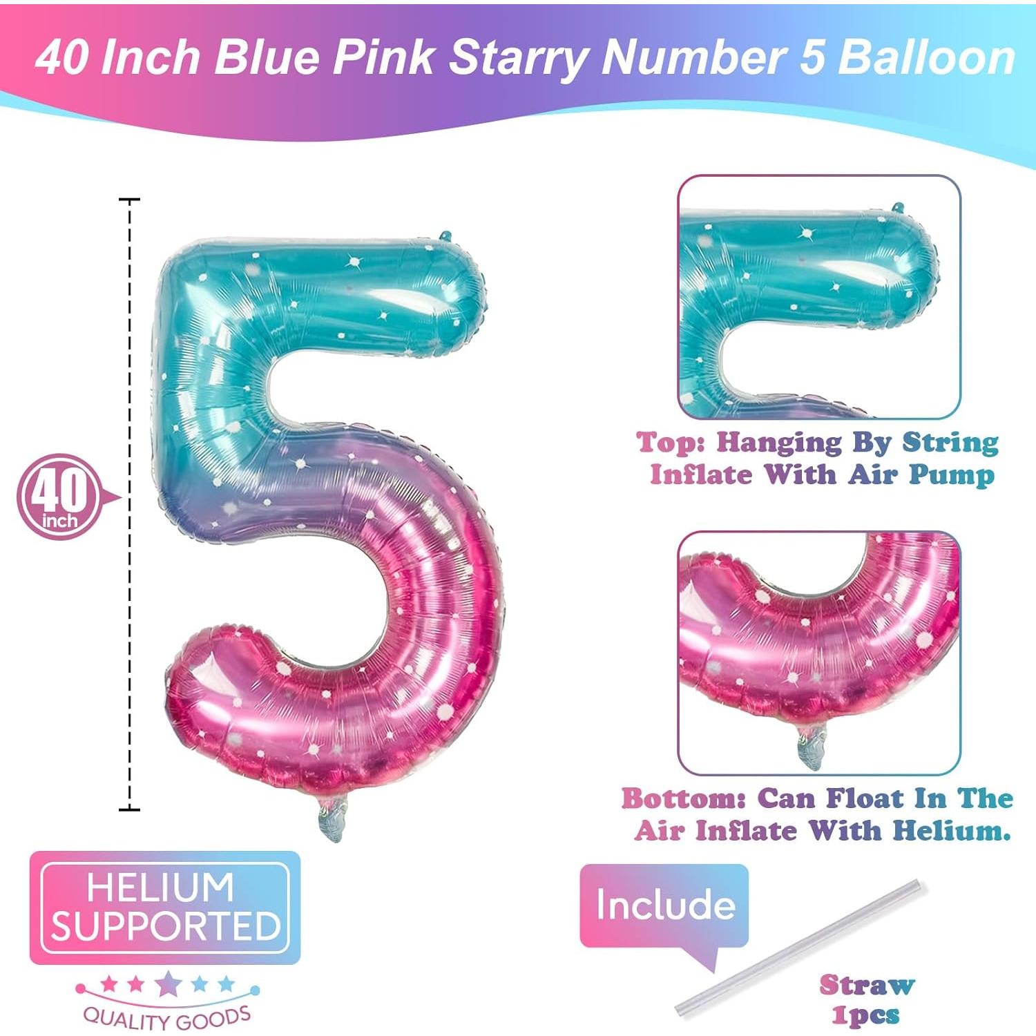 Globo Gigante Sirena 5 Estrellado 101 cm Mylar Teal Rosa