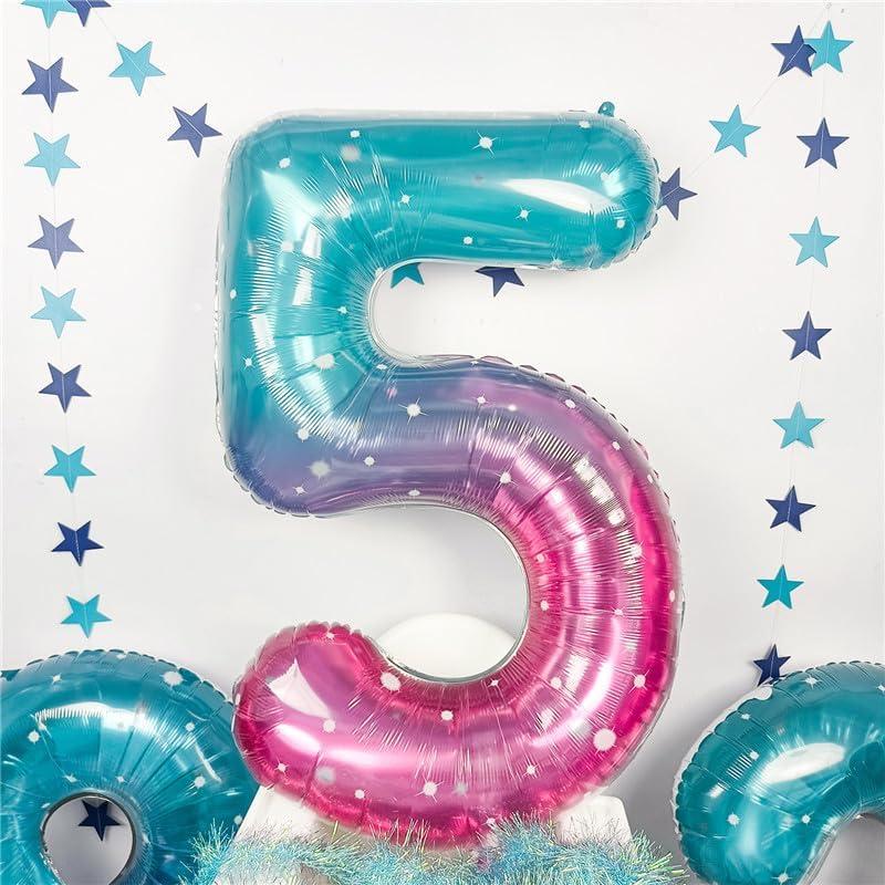 Globo Gigante Sirena 5 Estrellado 101 cm Mylar Teal Rosa