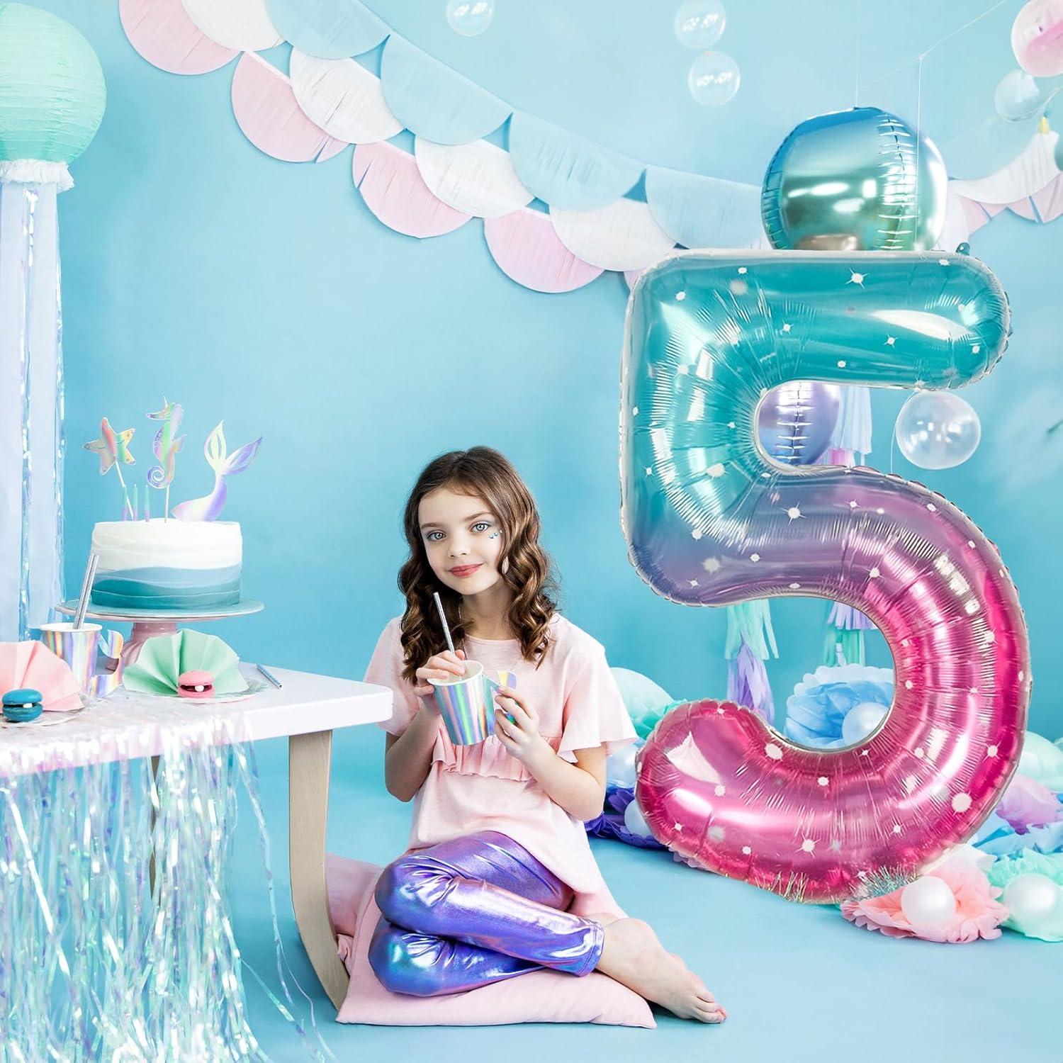Globo Gigante Sirena 5 Estrellado 101 cm Mylar Teal Rosa