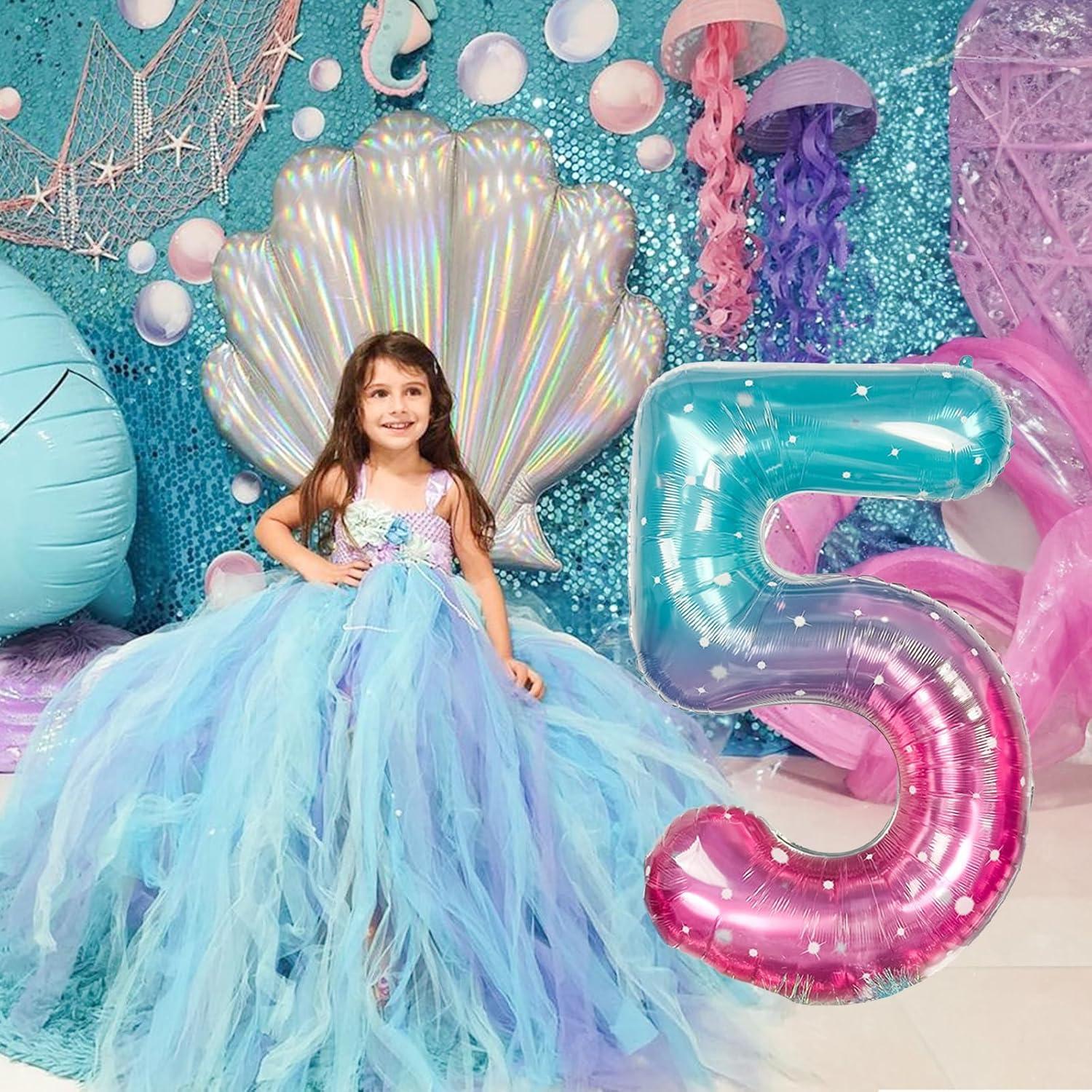 Globo Gigante Sirena 5 Estrellado 101 cm Mylar Teal Rosa