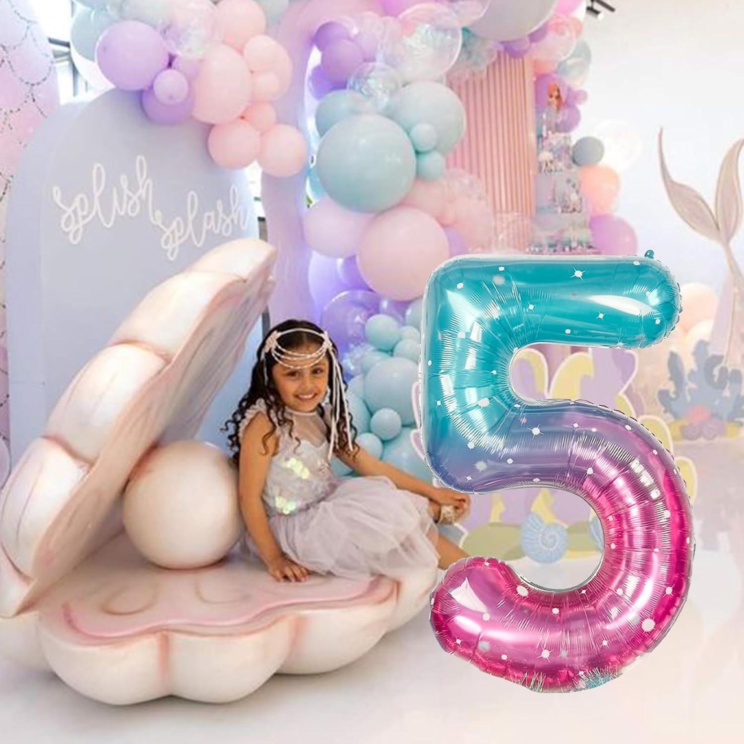 Globo Gigante Sirena 5 Estrellado 101 cm Mylar Teal Rosa