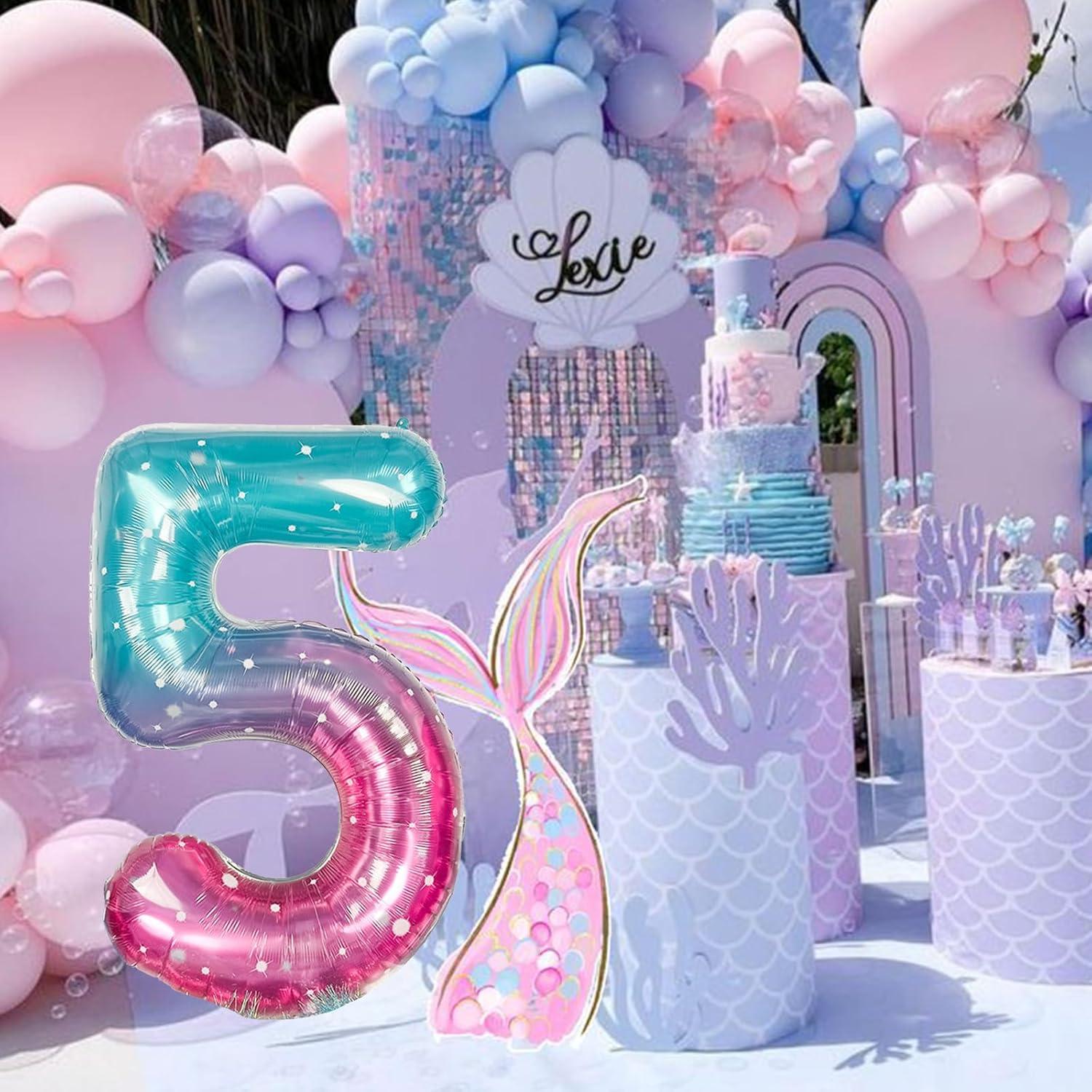 Globo Gigante Sirena 5 Estrellado 101 cm Mylar Teal Rosa