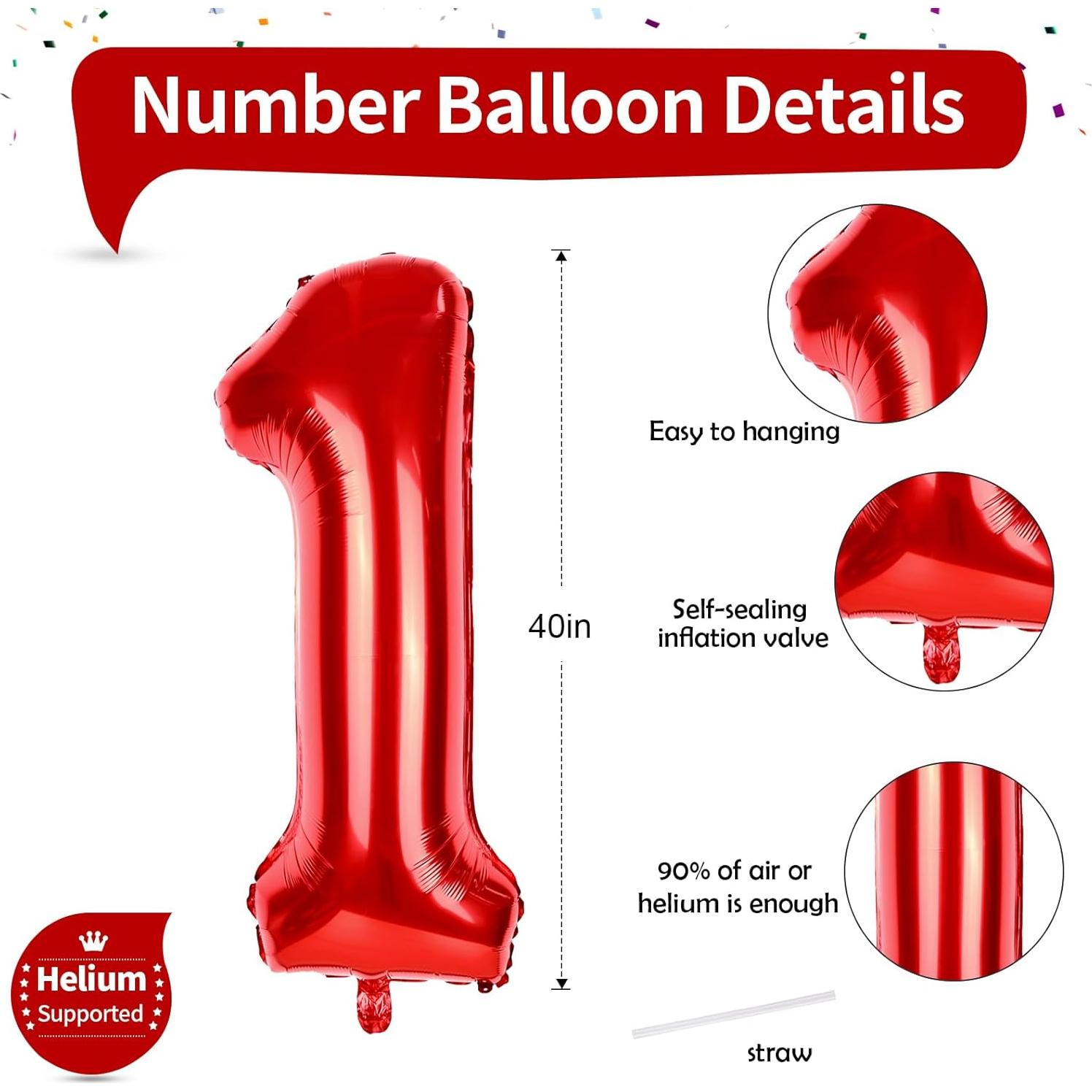Globo Número 1 Rojo 101,6 cm para Cumpleaños y Fiestas