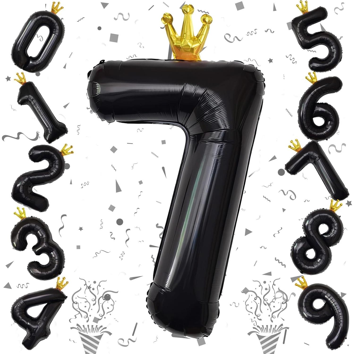 Globo Número 7 Black Crown 101,6 cm para Cumpleaños