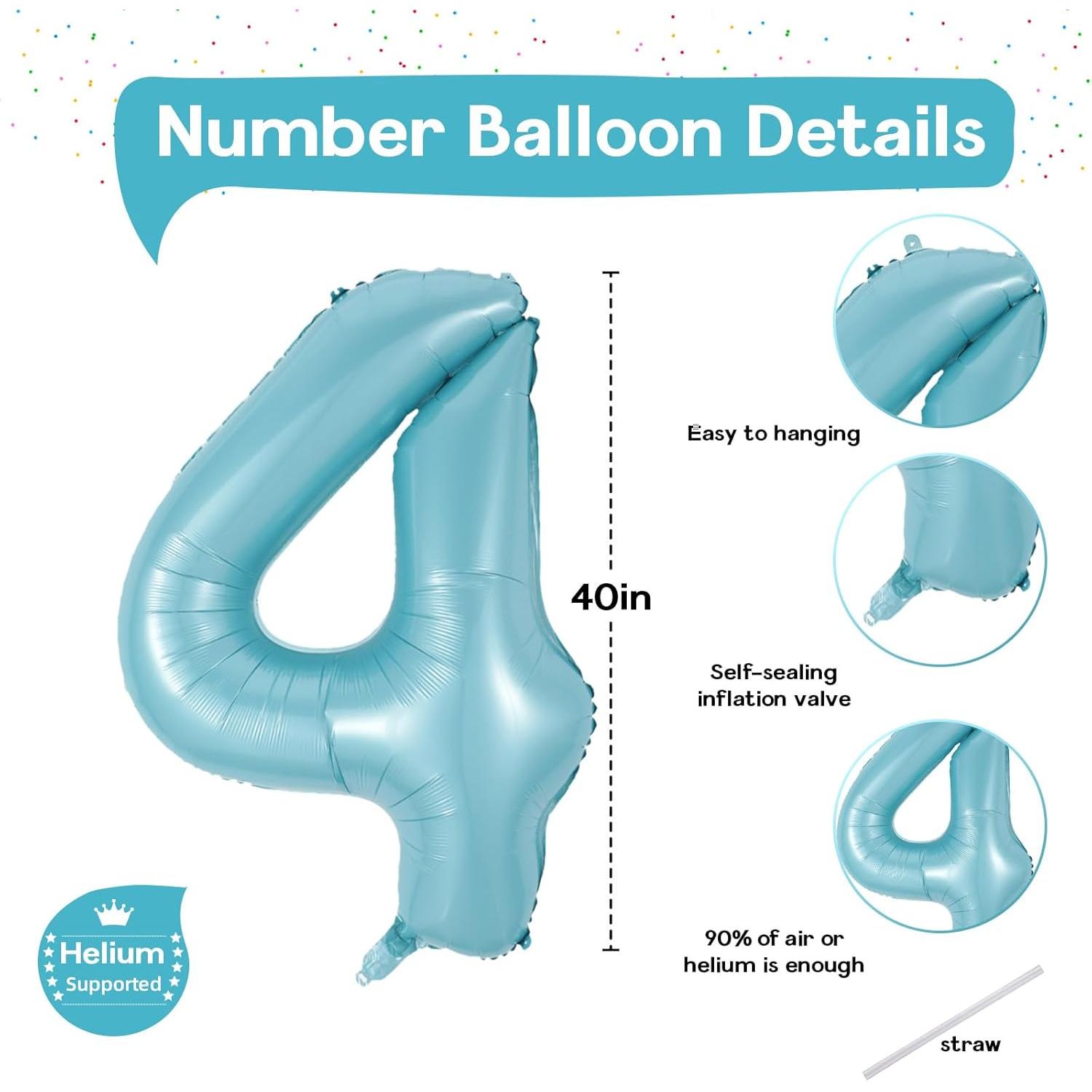 Globo Número 4 Grande Azul Perla 101,6 cm Helio Fiesta