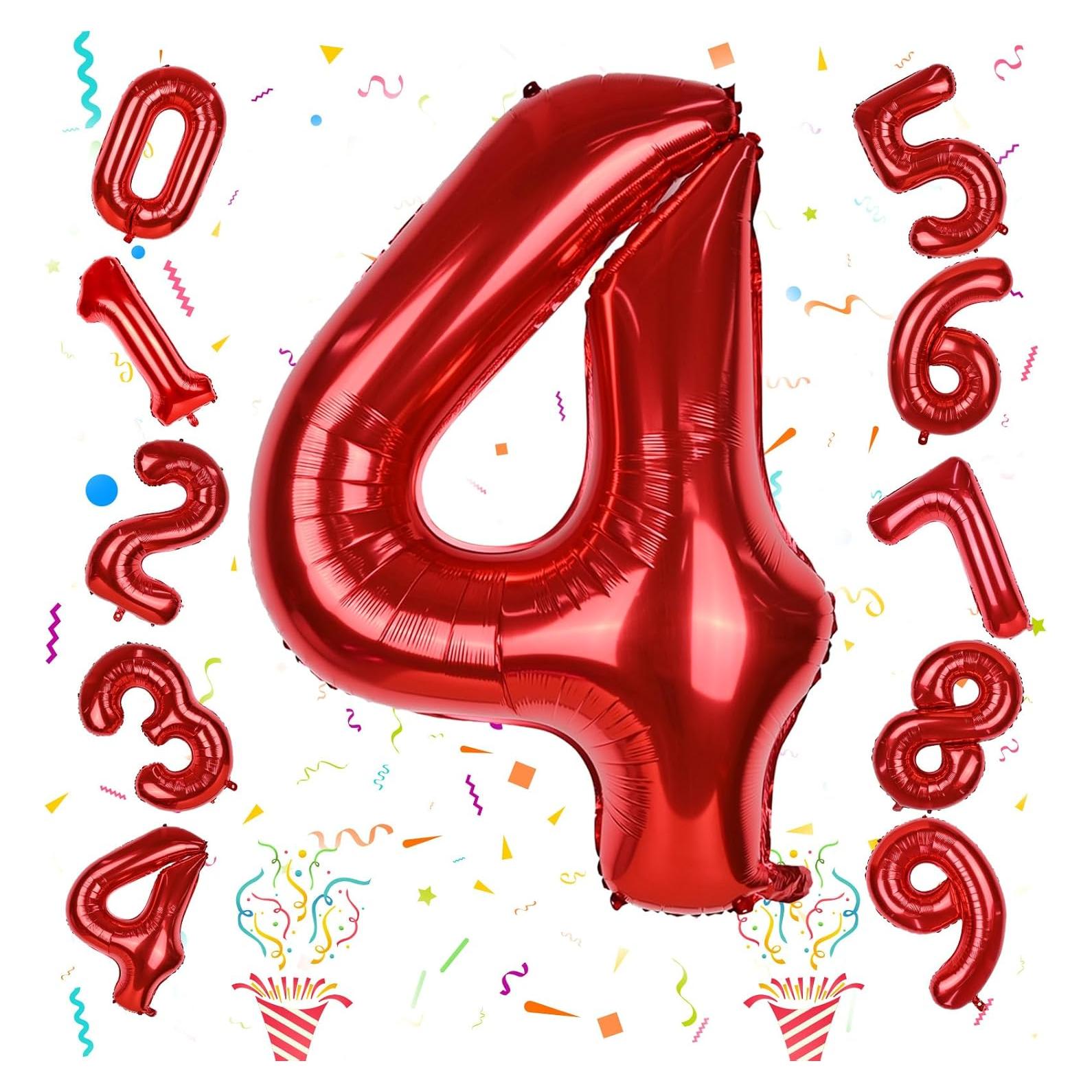 Globo de Número 4 Rojo 101,6 cm Autoinflable para Fiestas
