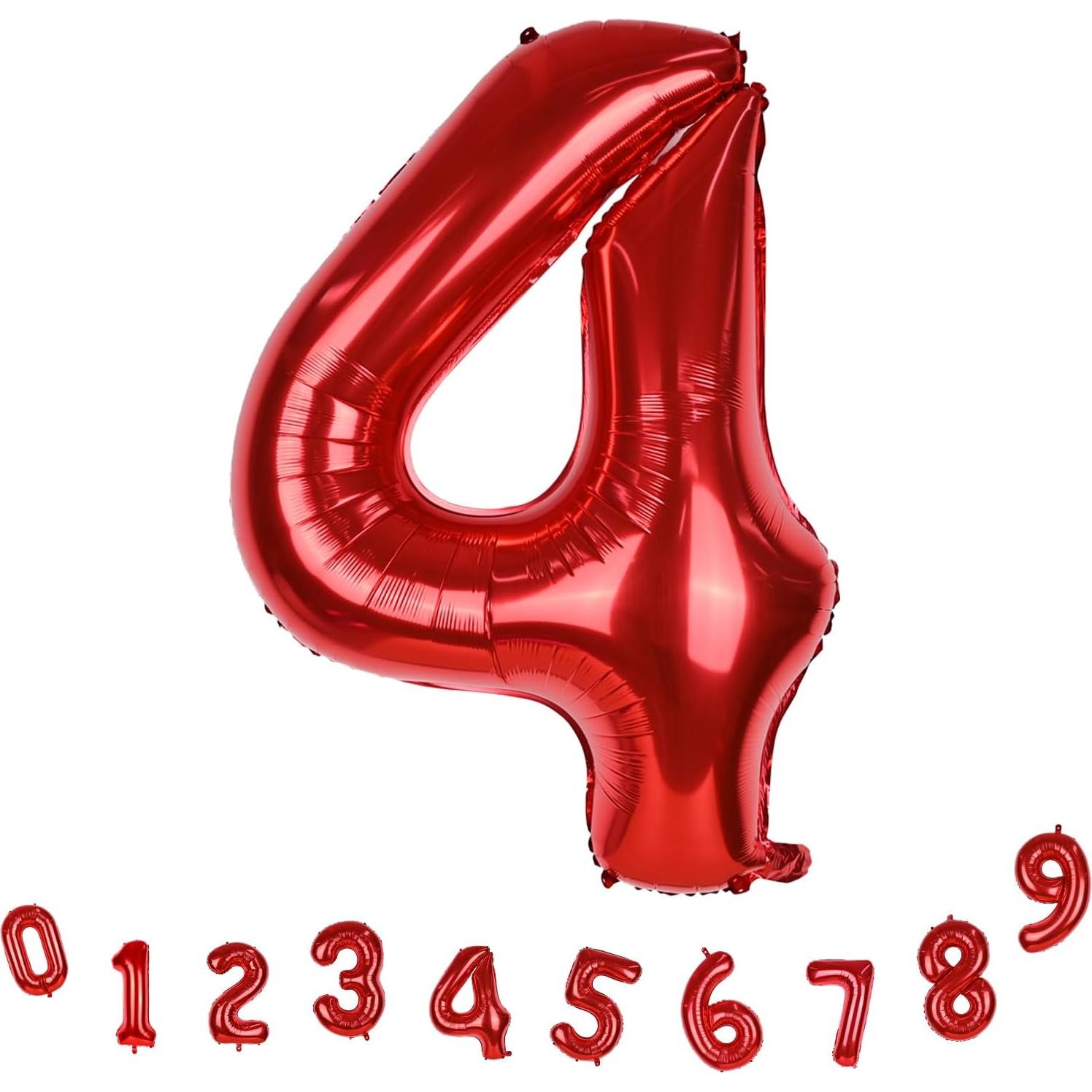 Globo de Número 4 Rojo 101,6 cm Autoinflable para Fiestas