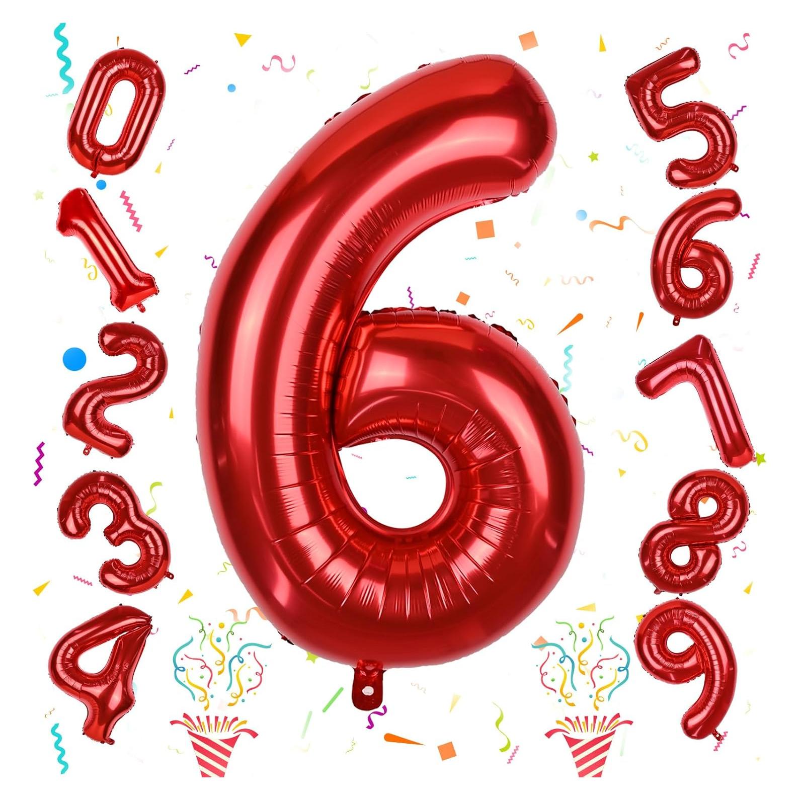 Globo de Número 6 Rojo 101,6 cm Foil Autoinflable