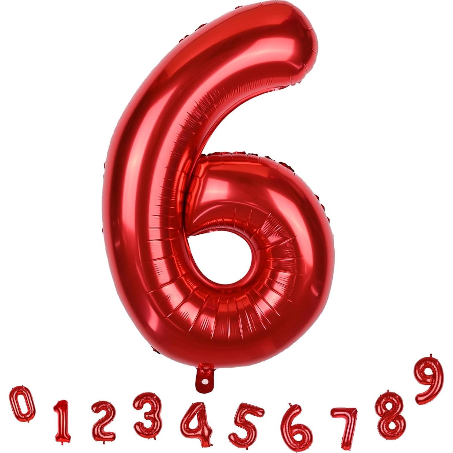 Globo de Número 6 Rojo 101,6 cm Foil Autoinflable