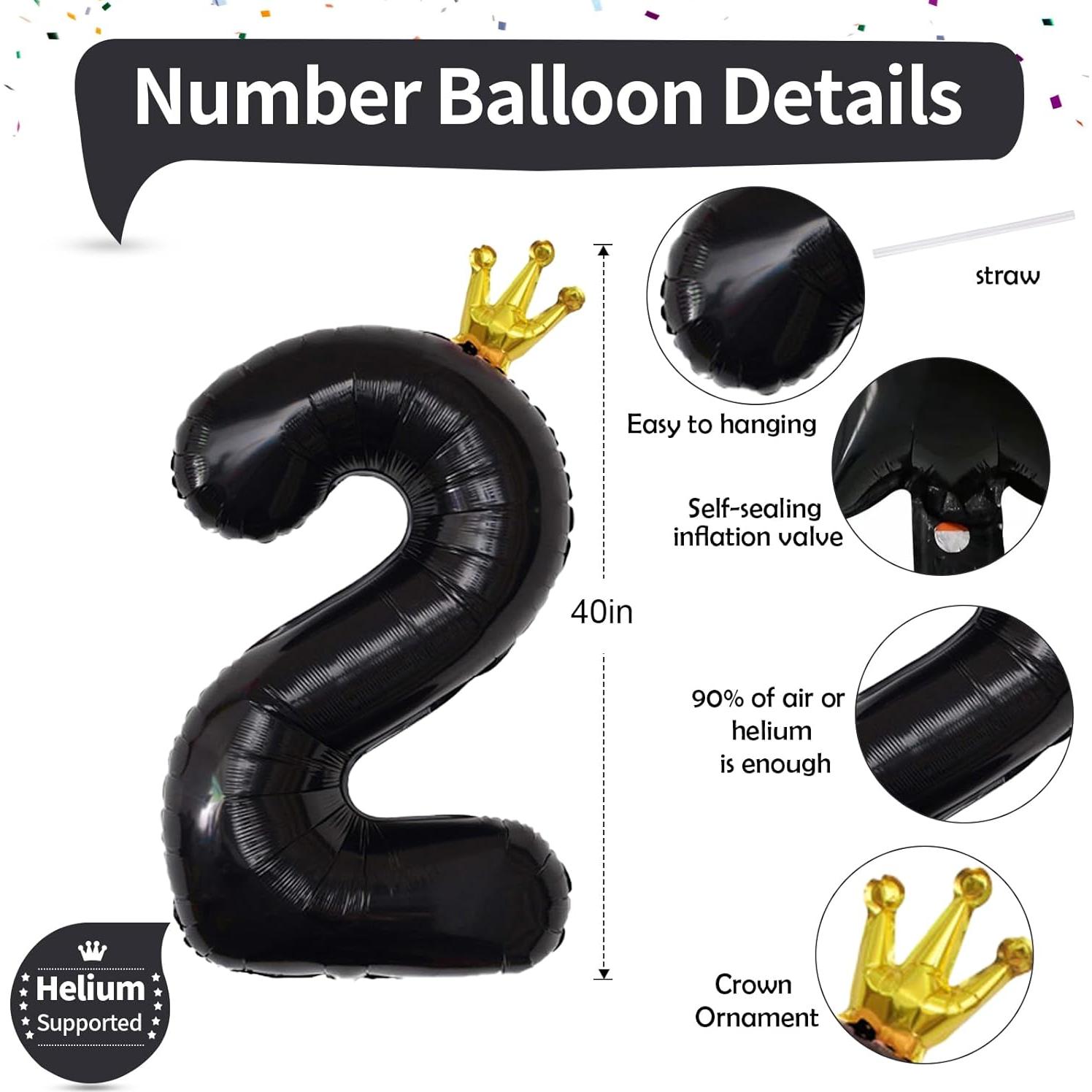 Globo de Número 2 40 cm Negro de Aluminio para Fiestas