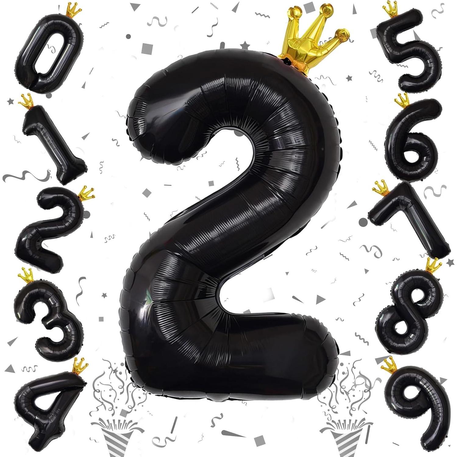 Globo de Número 2 40 cm Negro de Aluminio para Fiestas