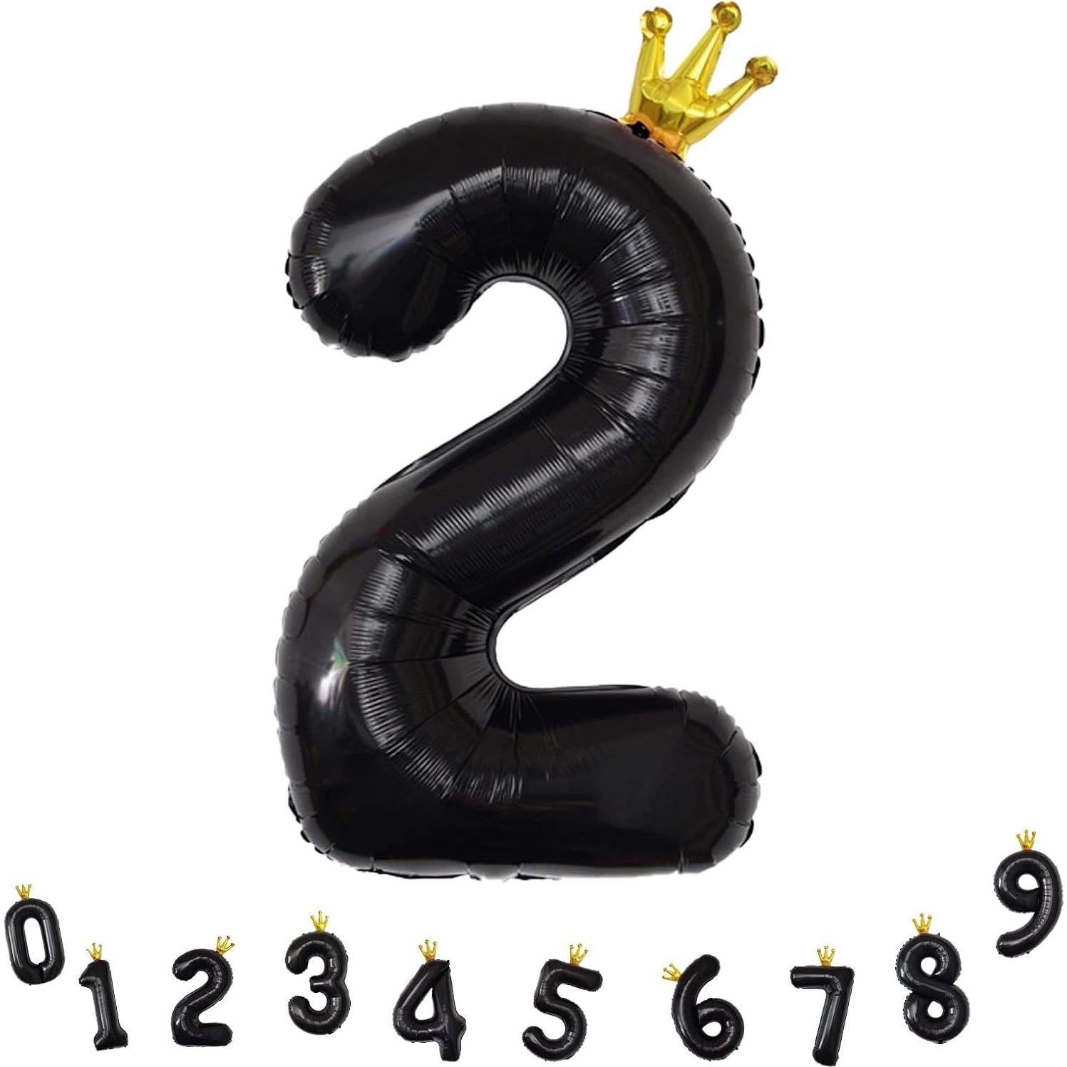 Globo de Número 2 40 cm Negro de Aluminio para Fiestas