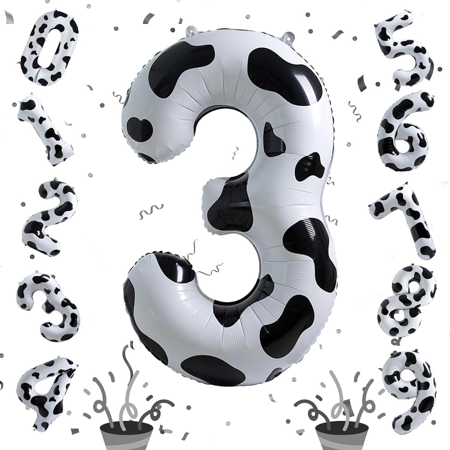 Globo Número 3 Grande 101.6 cm Impresión de Vaca Decoración