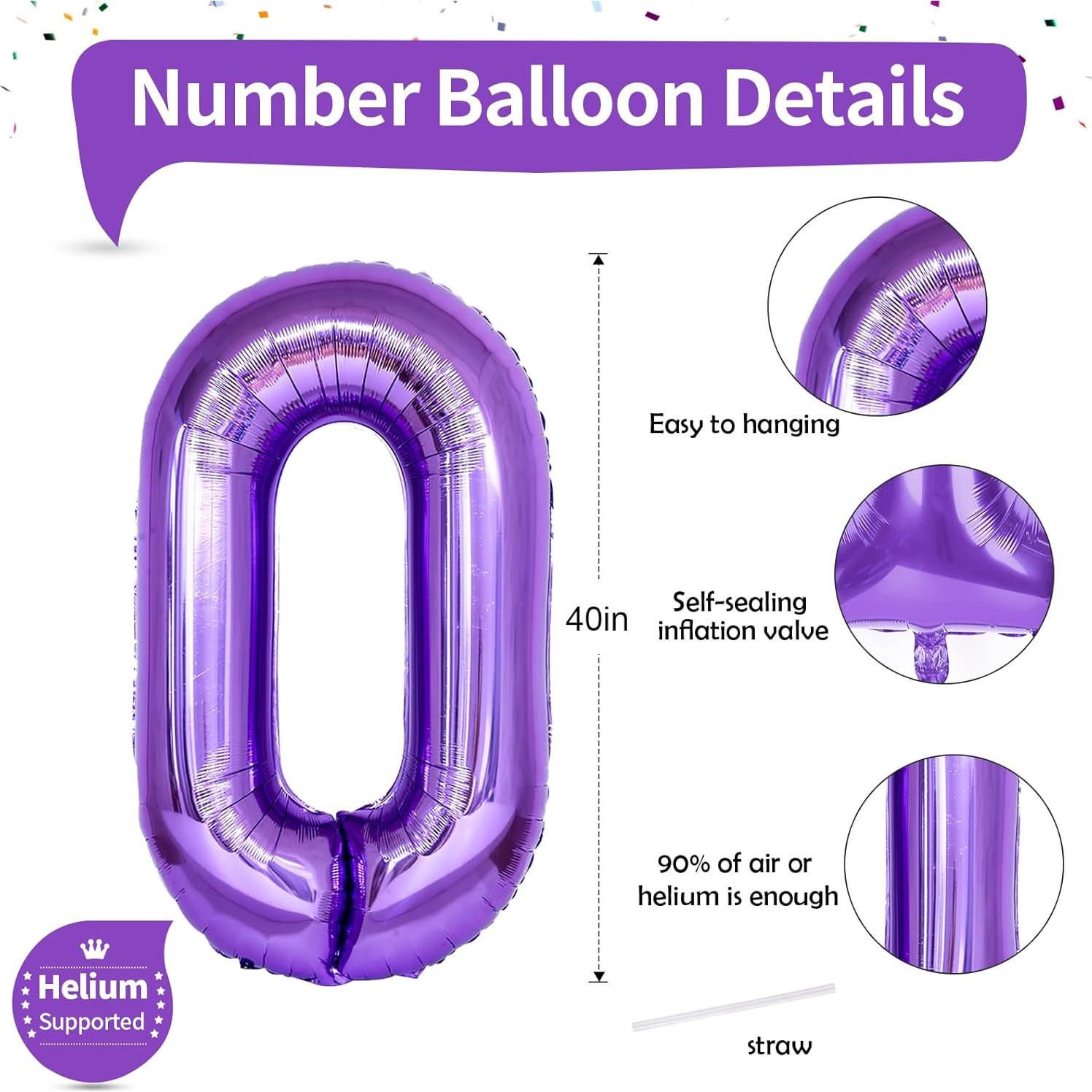 Globo de Número 0 Morado 101,6 cm Autoinflable para Fiestas