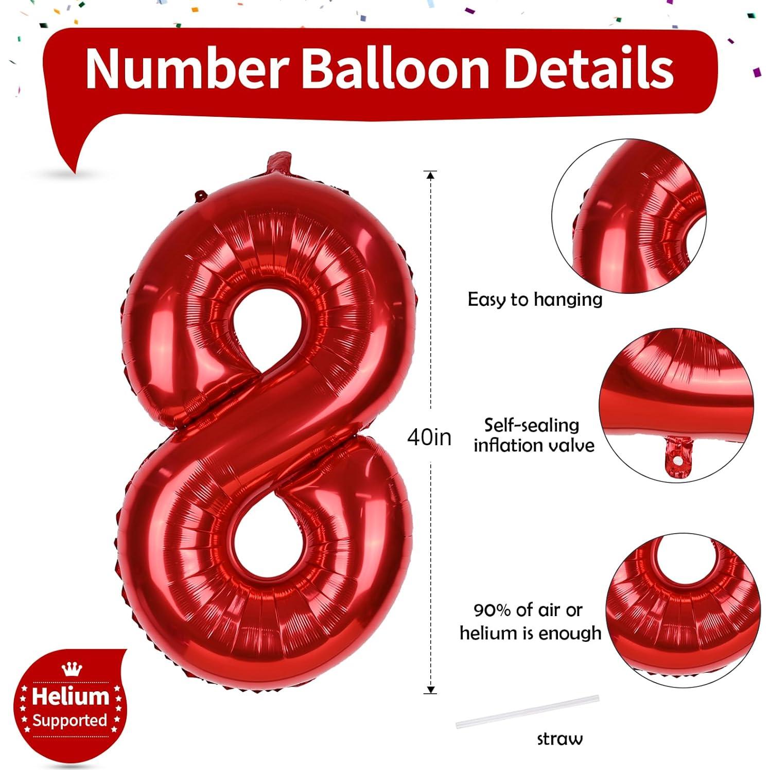 Globo Número 8 Rojo 101,6 cm Autoinflable para Fiestas