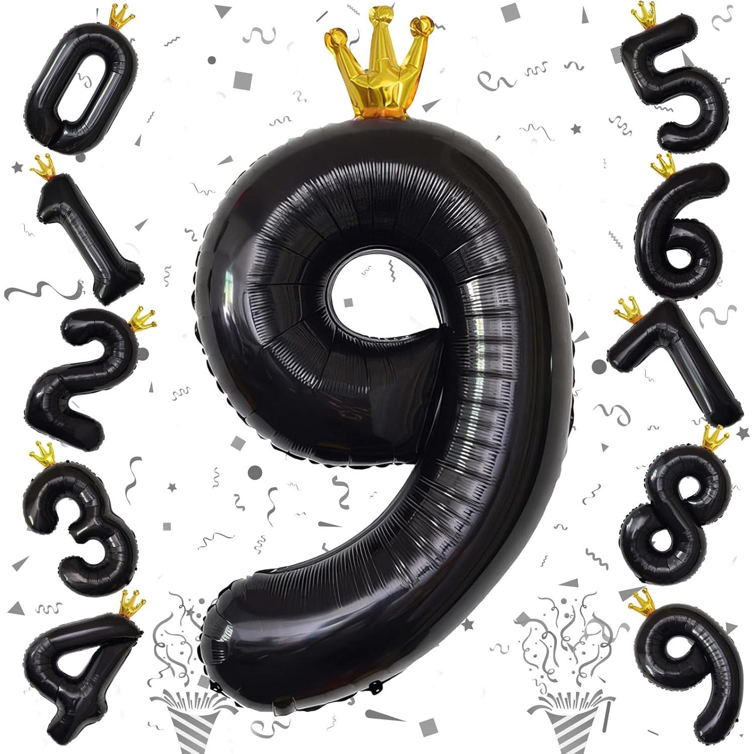 Globo Número 9 Negro de 101,6 cm para Fiestas de Cumpleaños