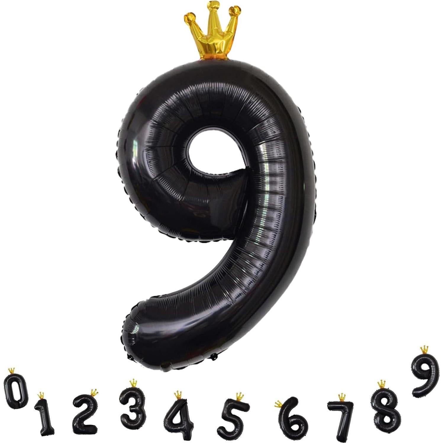 Globo Número 9 Negro de 101,6 cm para Fiestas de Cumpleaños