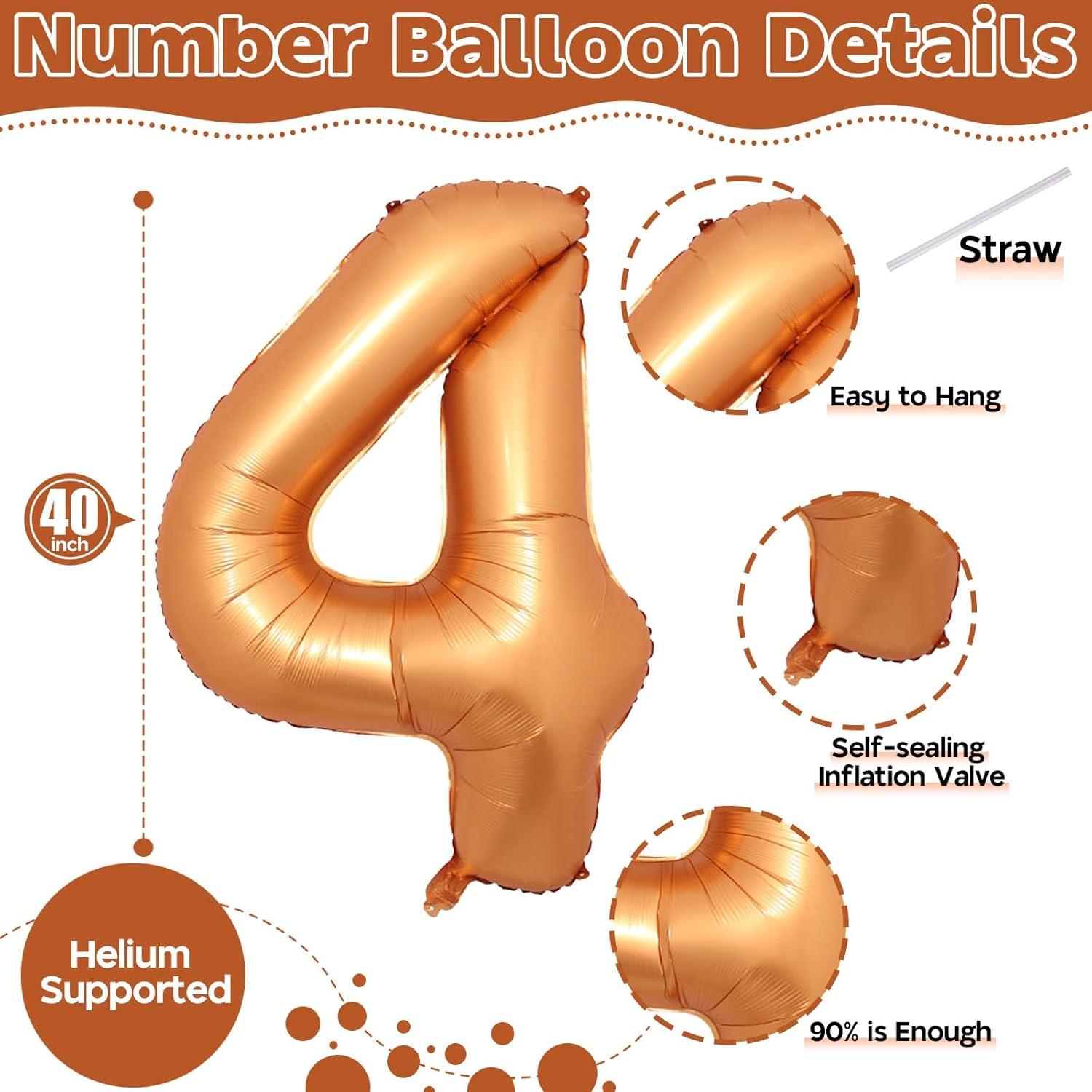 Globo de Número 4 Naranja 101,6 cm Aluminio Decoración