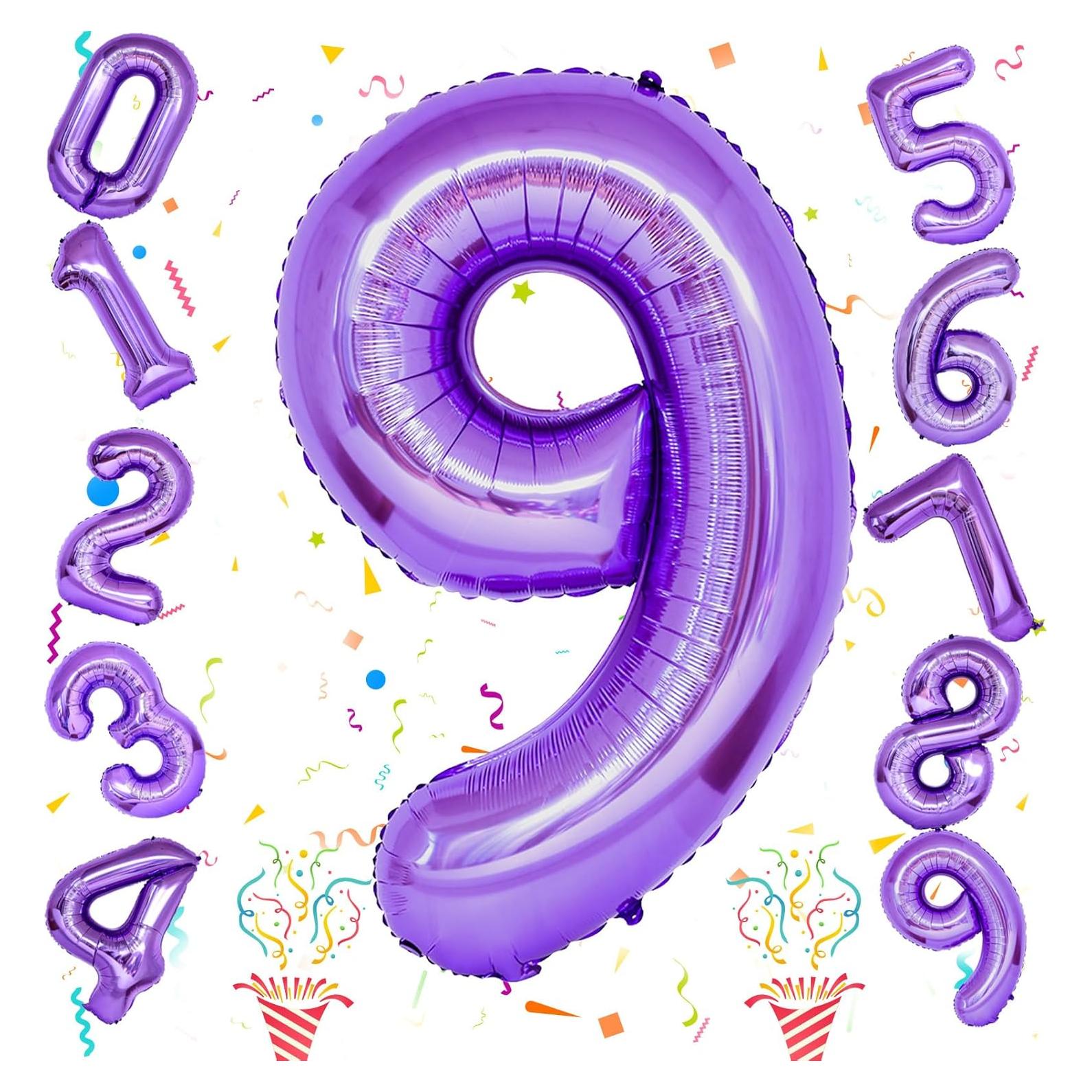 Globo de Número 9 Púrpura 101,6 cm Autoinflable para Fiestas