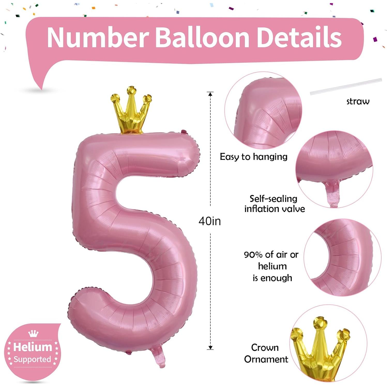 Globo de Número 5 Rosa Pastel 101.6 cm Aluminio Fiesta