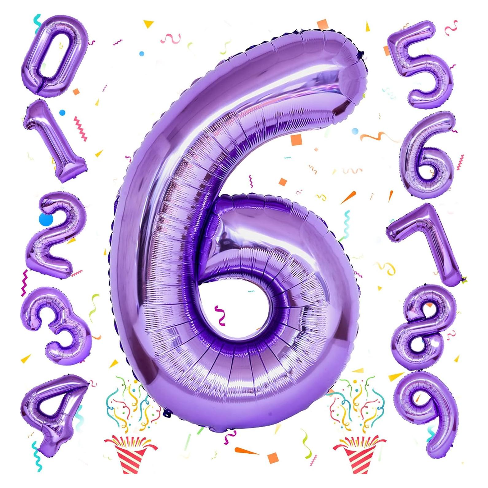 Globo Número 6 Morado 101,6 cm para Cumpleaños Niñas