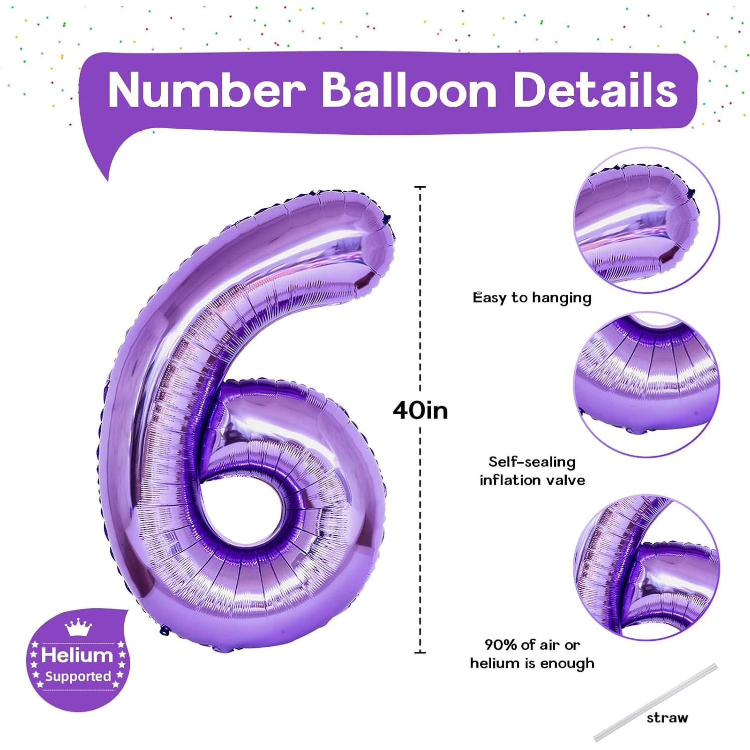 Globo Número 6 Morado 101,6 cm para Cumpleaños Niñas