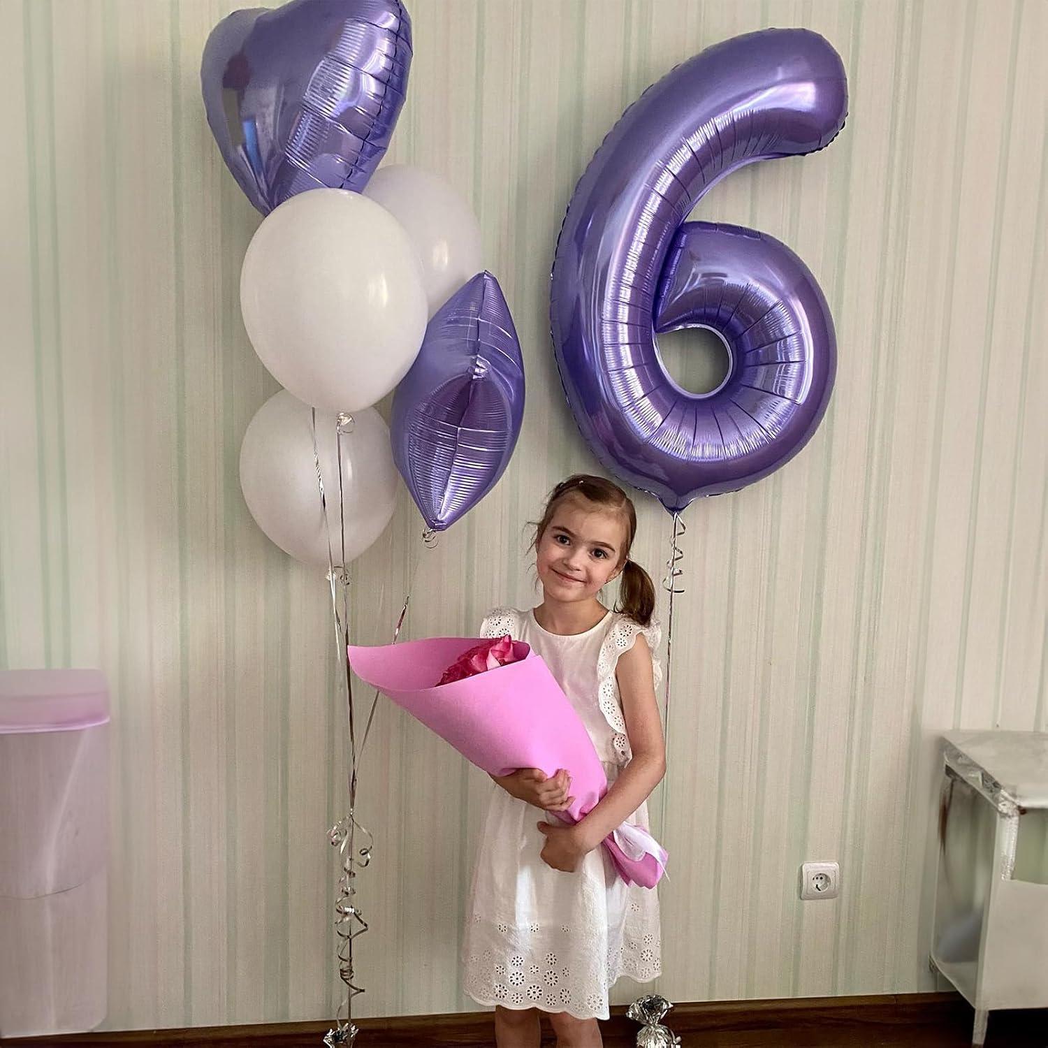 Globo Número 6 Morado 101,6 cm para Cumpleaños Niñas