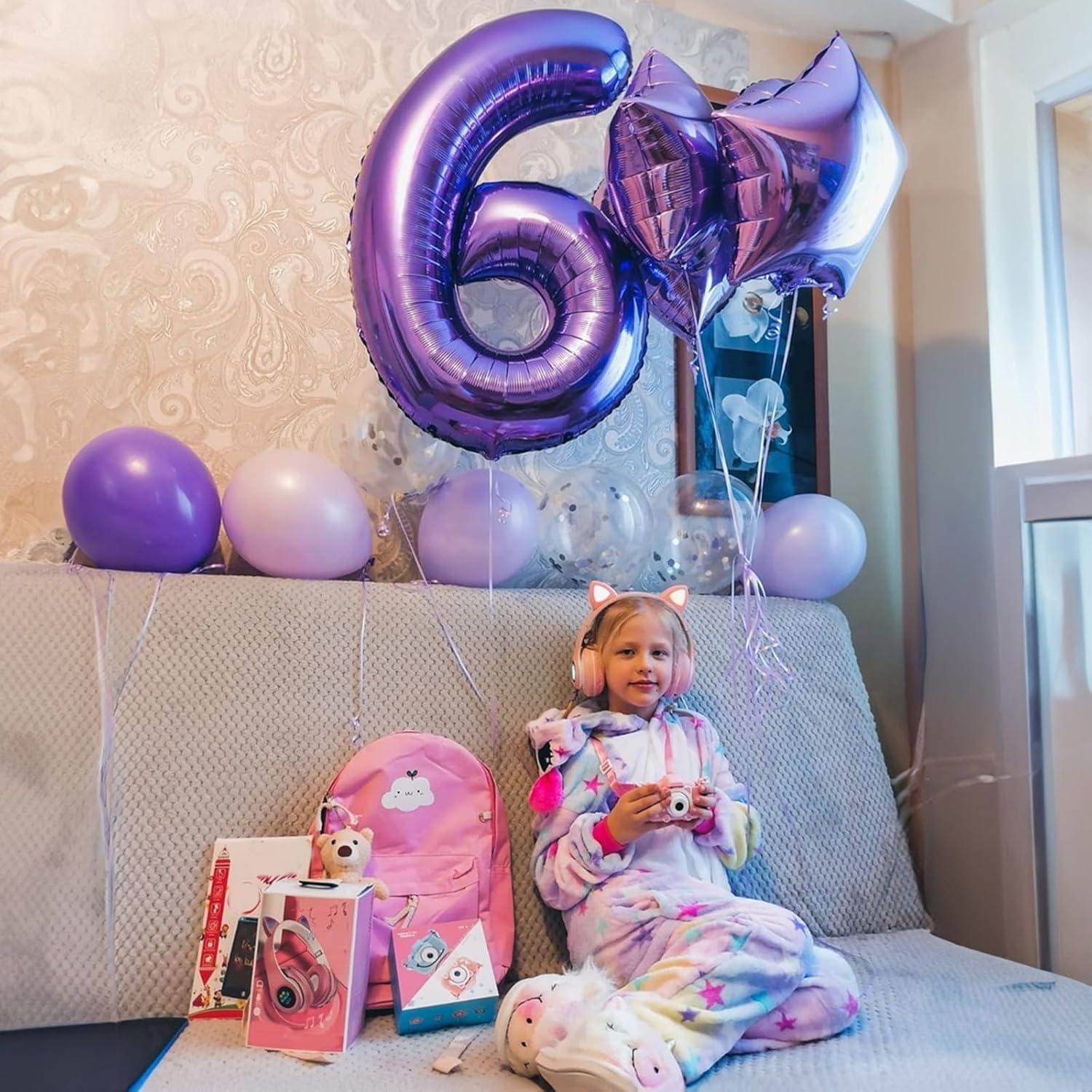 Globo Número 6 Morado 101,6 cm para Cumpleaños Niñas