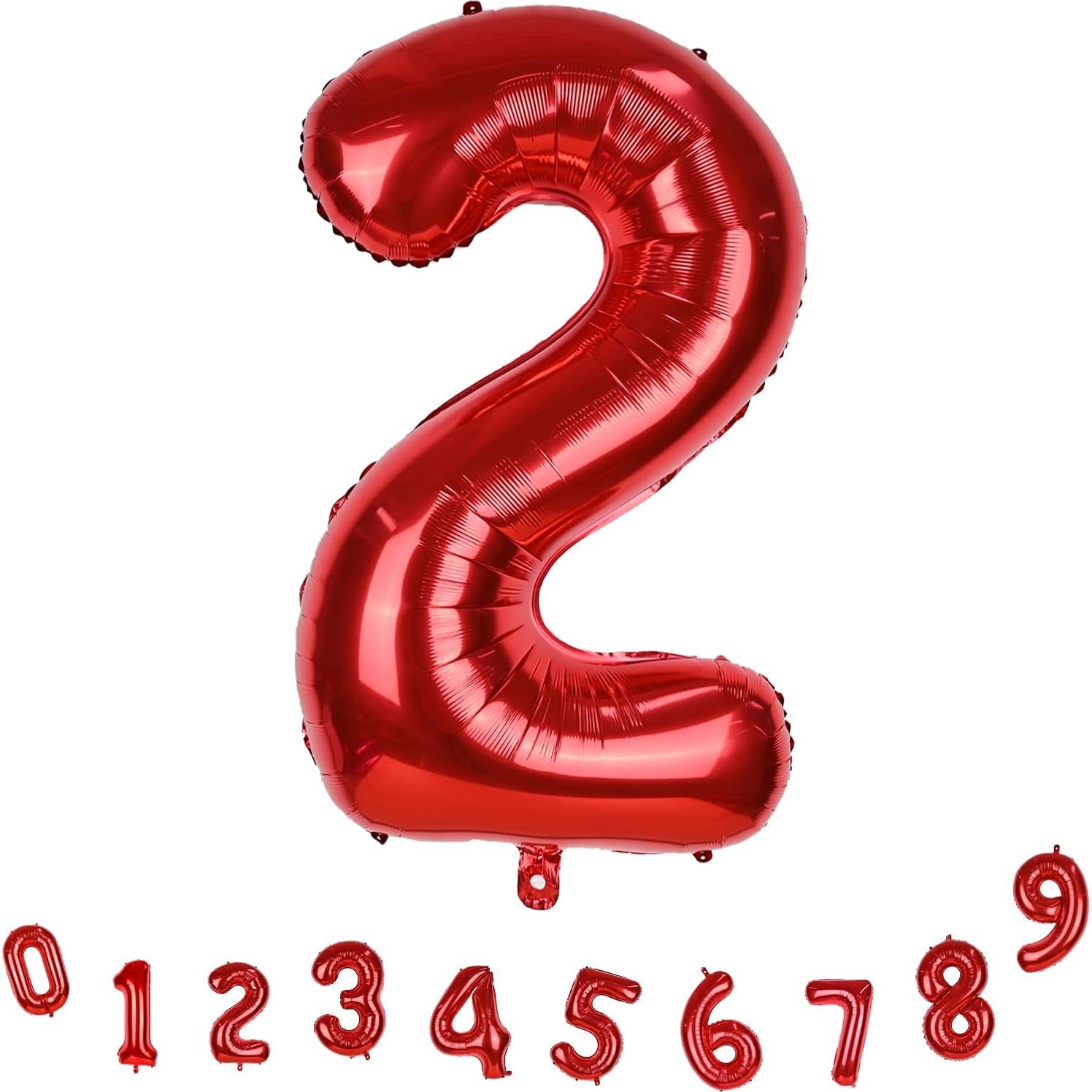 Globo de Número 2 Rojo 101,6 cm para Cumpleaños y Eventos