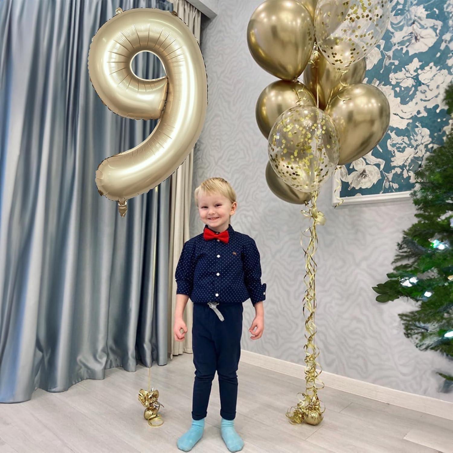 Globo Número 9 Dorado Metálico 101,6 cm para Fiestas