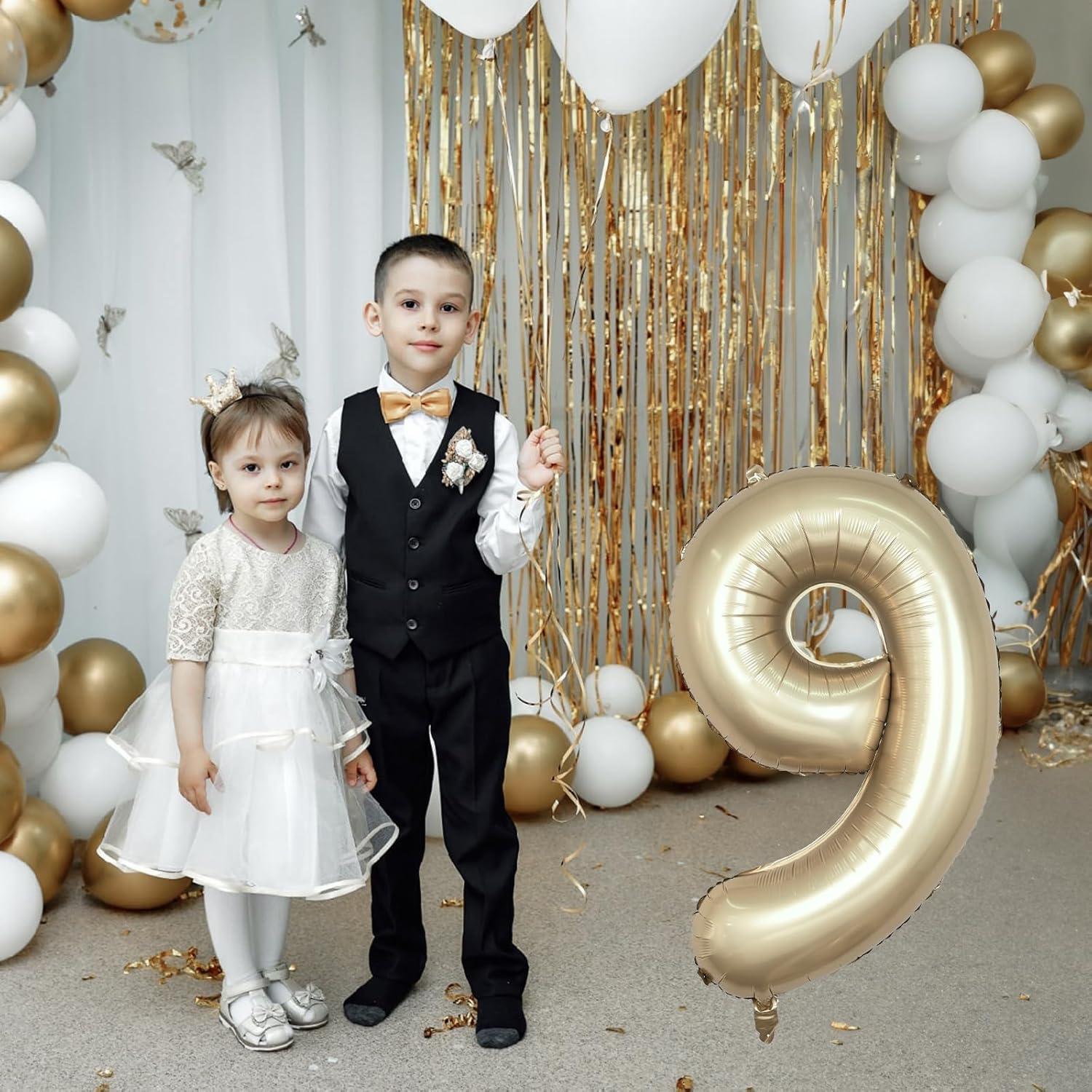 Globo Número 9 Dorado Metálico 101,6 cm para Fiestas