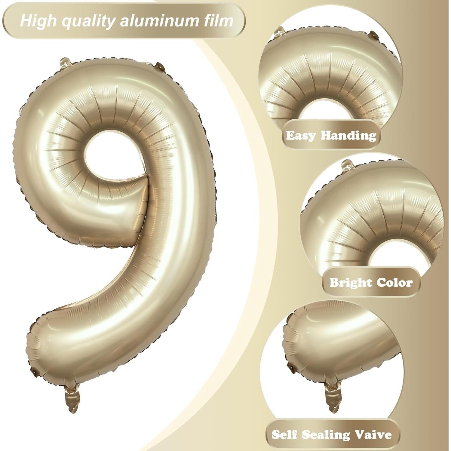 Globo Número 9 Dorado Metálico 101,6 cm para Fiestas