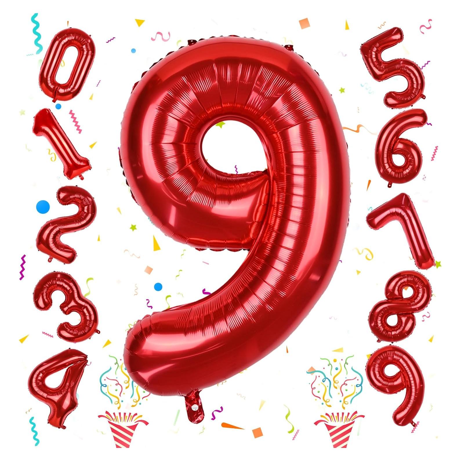 Globo Gigante Número 9 Rojo 101,6 cm para Cumpleaños