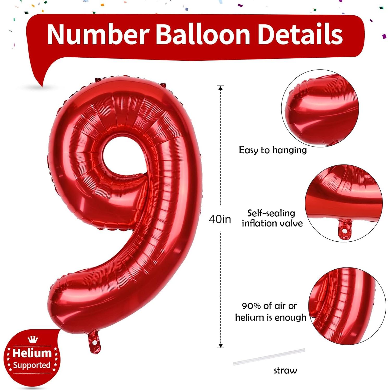 Globo Gigante Número 9 Rojo 101,6 cm para Cumpleaños