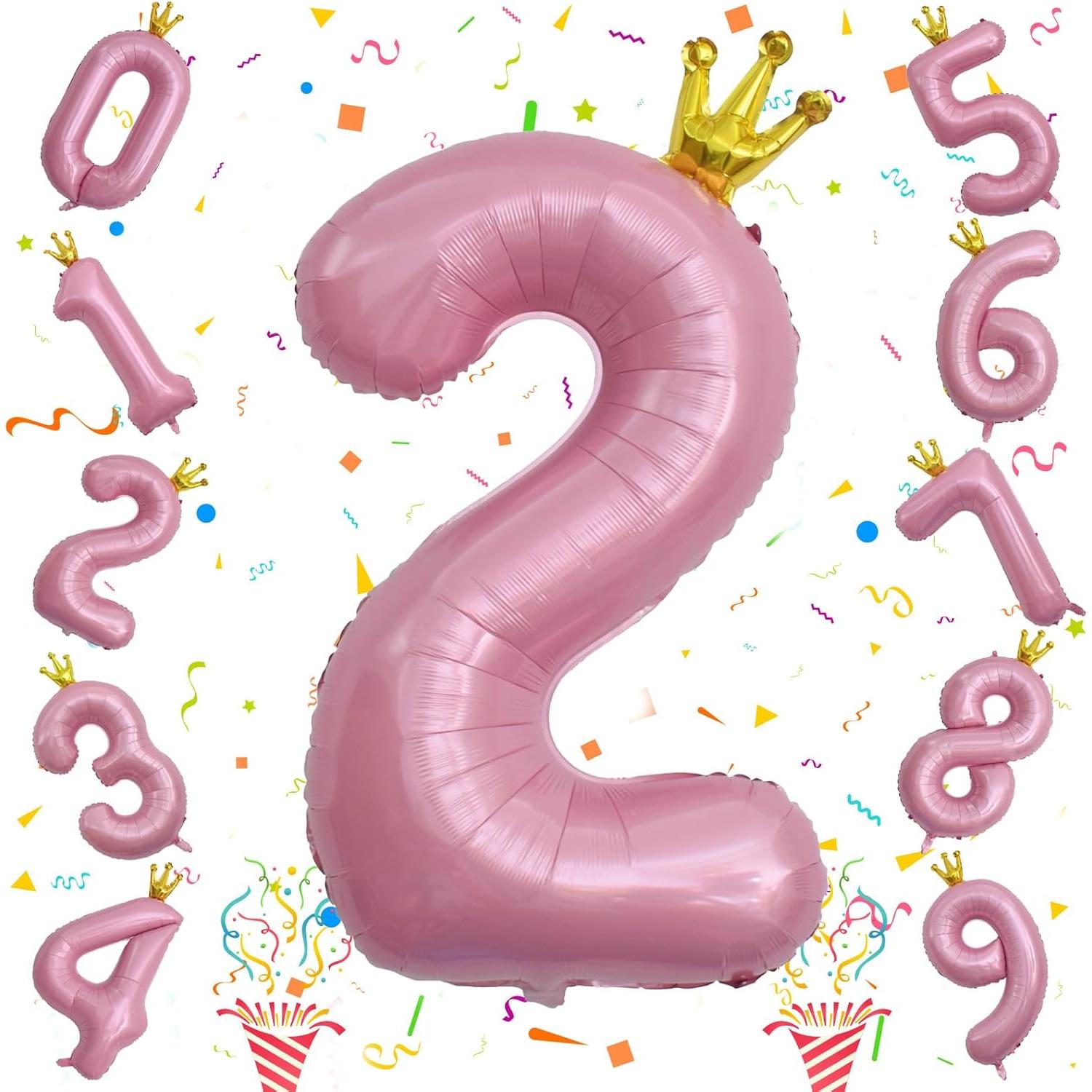 Globo de Número 2 Rosa con Corona 101,6 cm para Cumpleaños