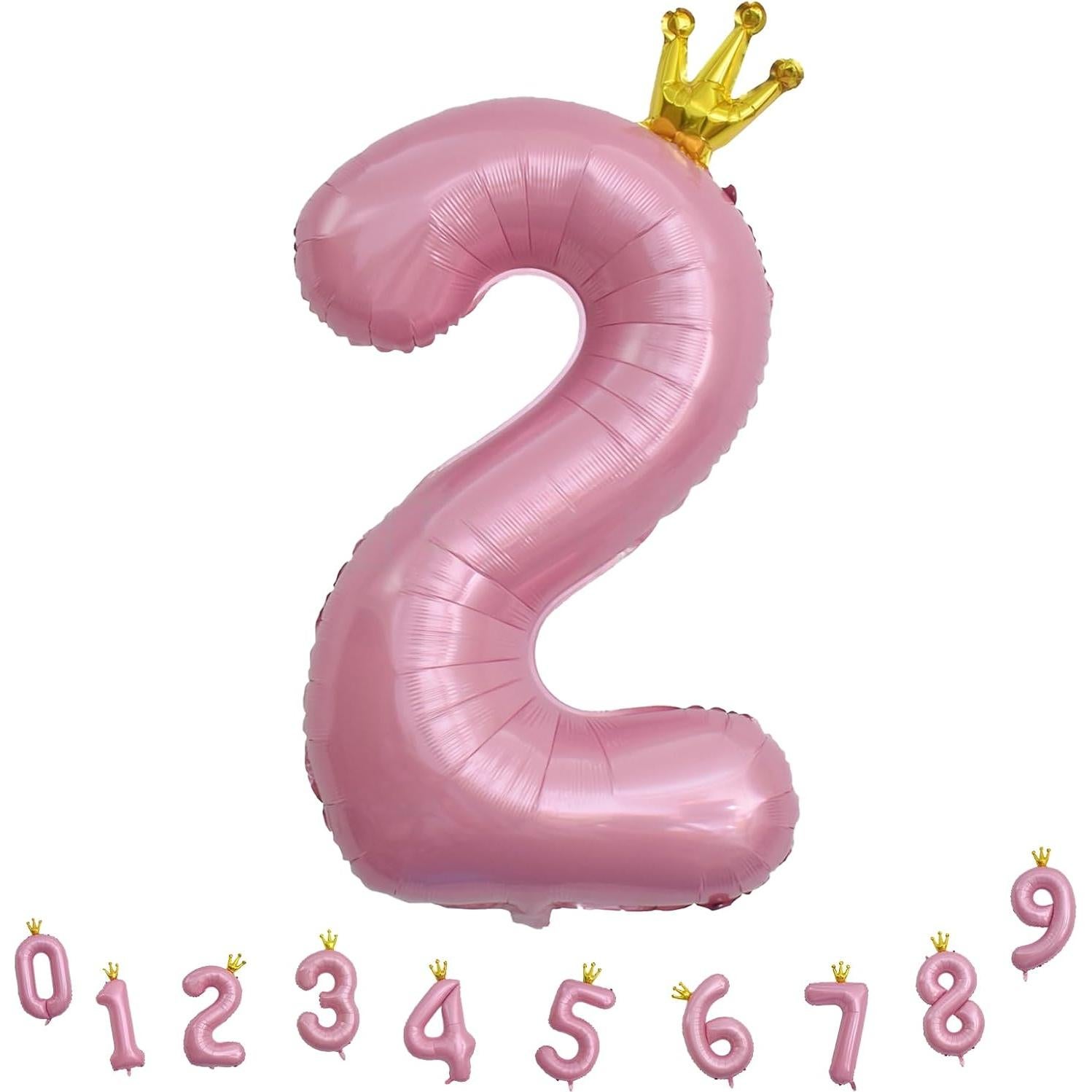 Globo de Número 2 Rosa con Corona 101,6 cm para Cumpleaños